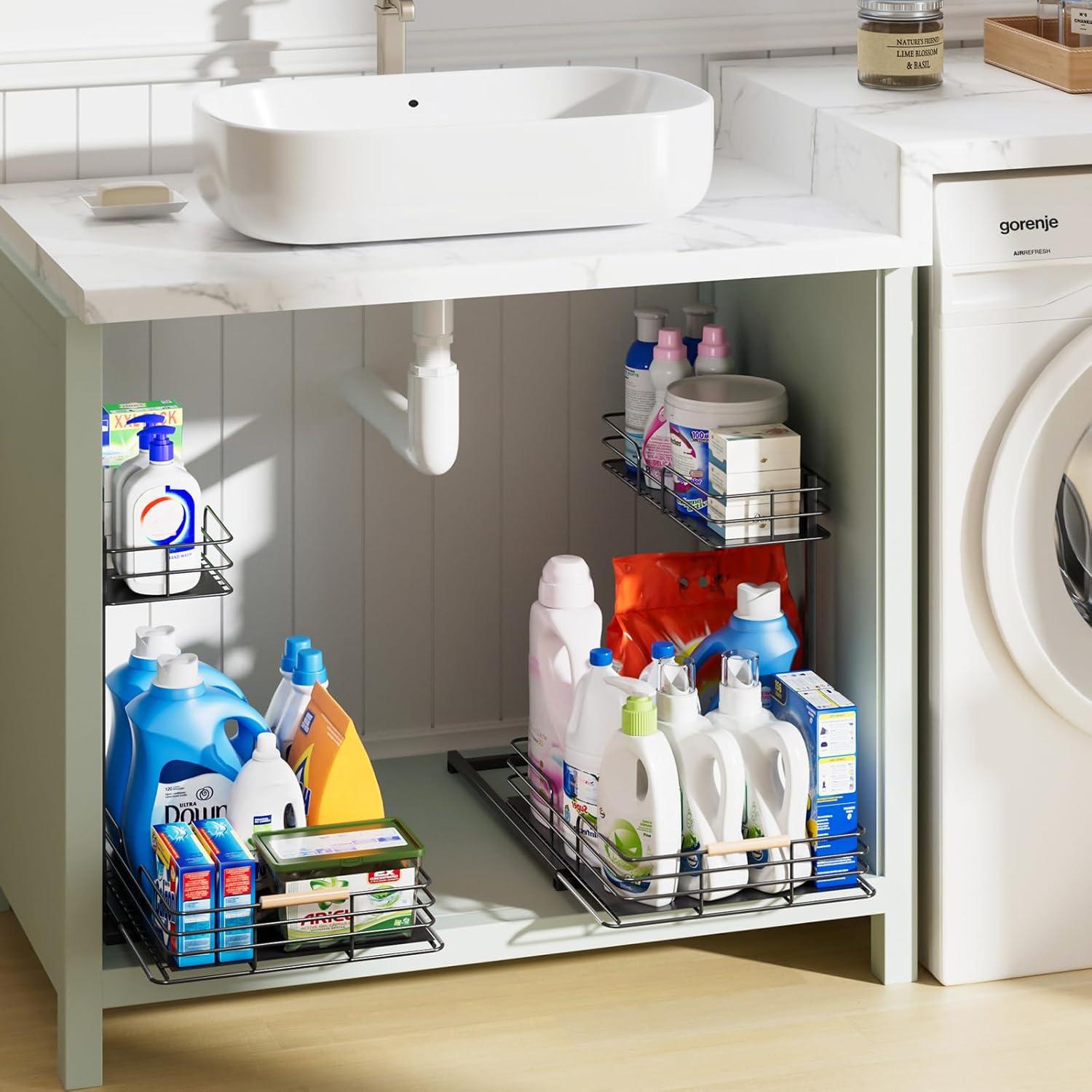 LAMU Organizadores Bajo Fregadero 2 Niveles Negro 39.9x30.2x37.8 cm