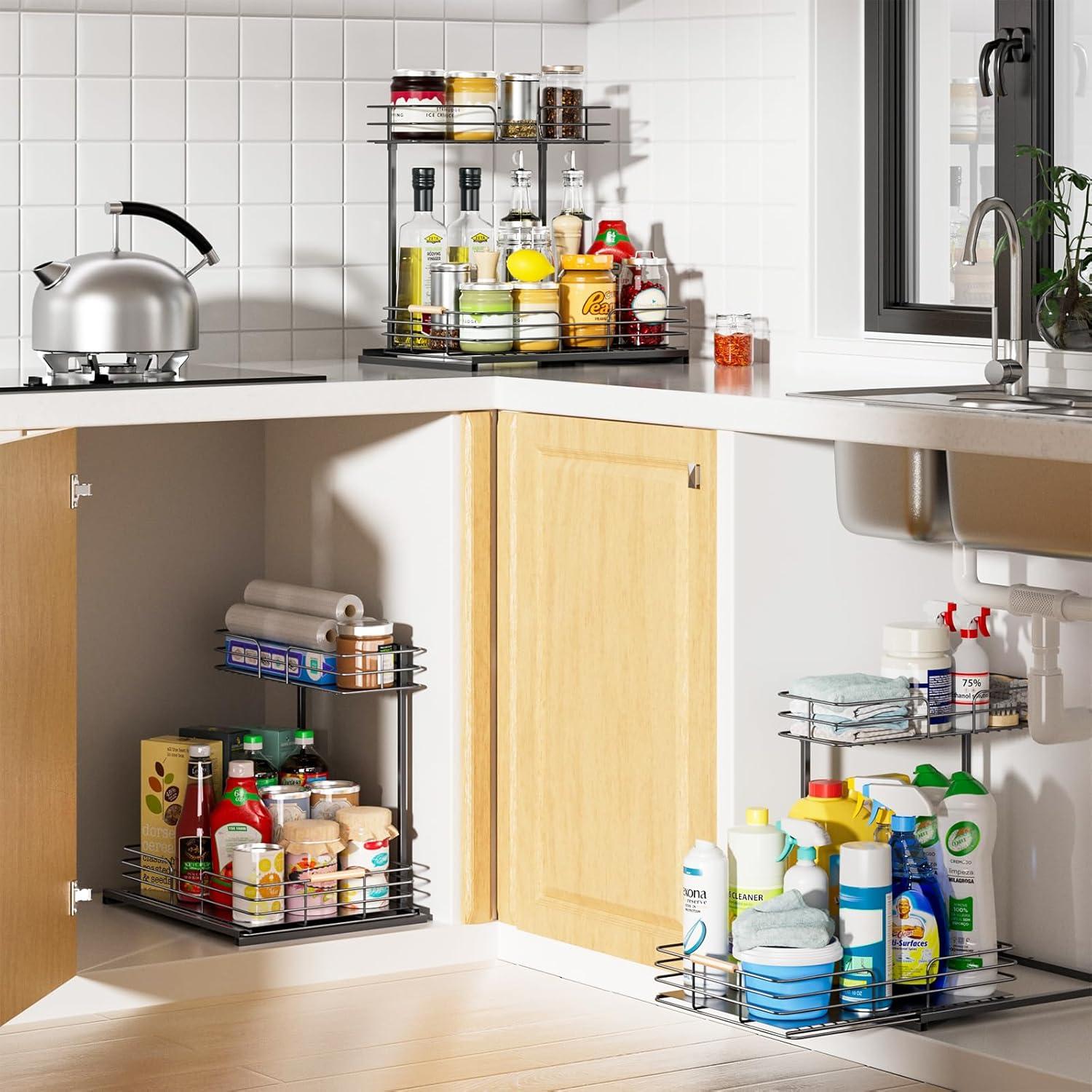 LAMU Organizadores Bajo Fregadero 2 Niveles Negro 39.9x30.2x37.8 cm