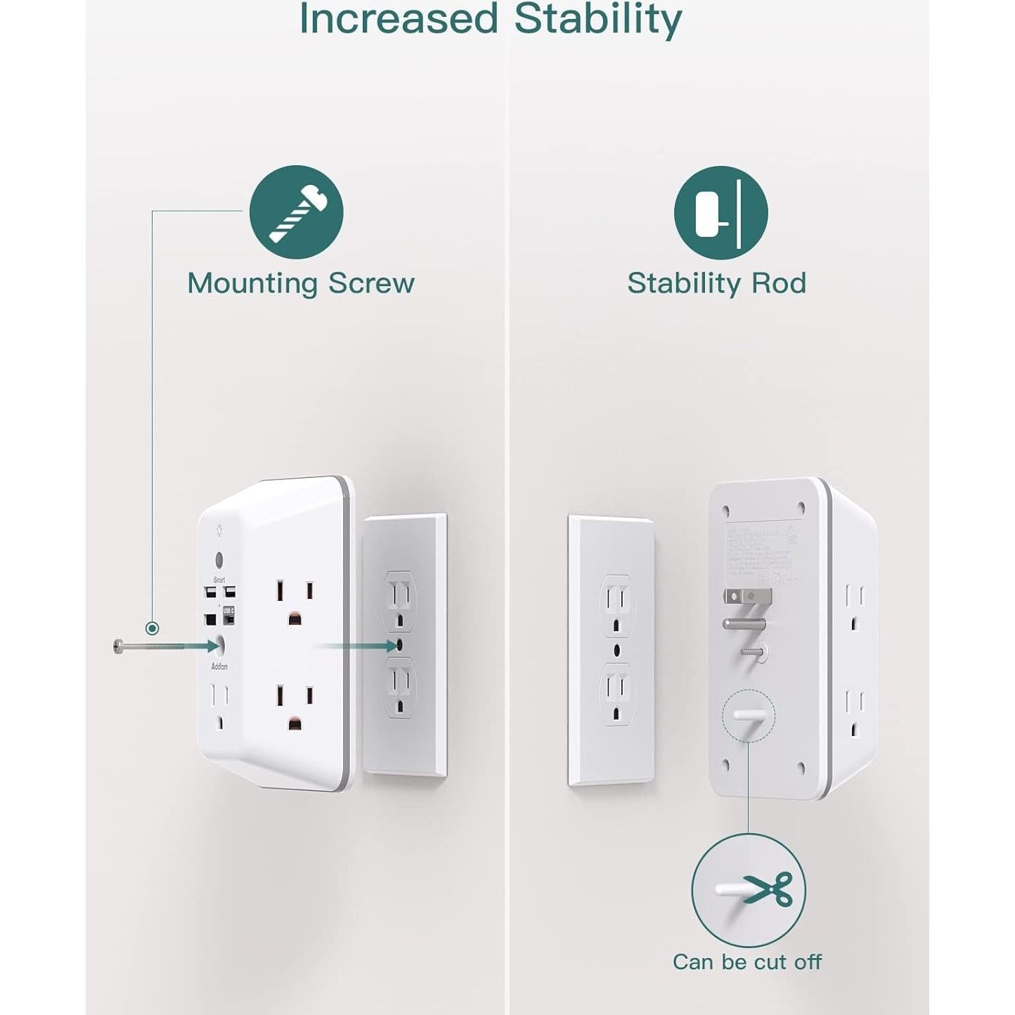 Extensor de Enchufe Addtam 5 Salidas 4 USB con Luz Nocturna