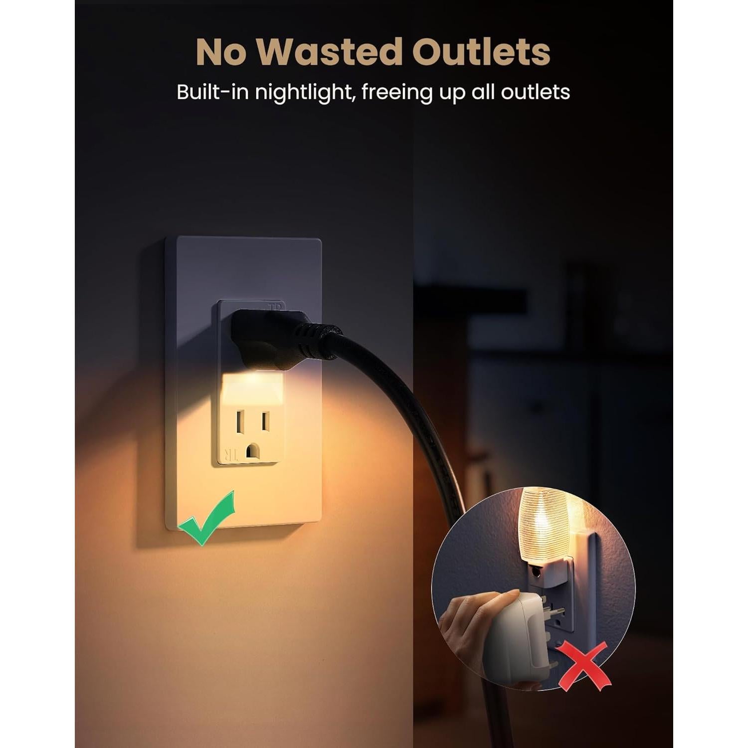 Enchufe SURAIELEC 15A con Luz Nocturna LED 3000K - Paquete de 5