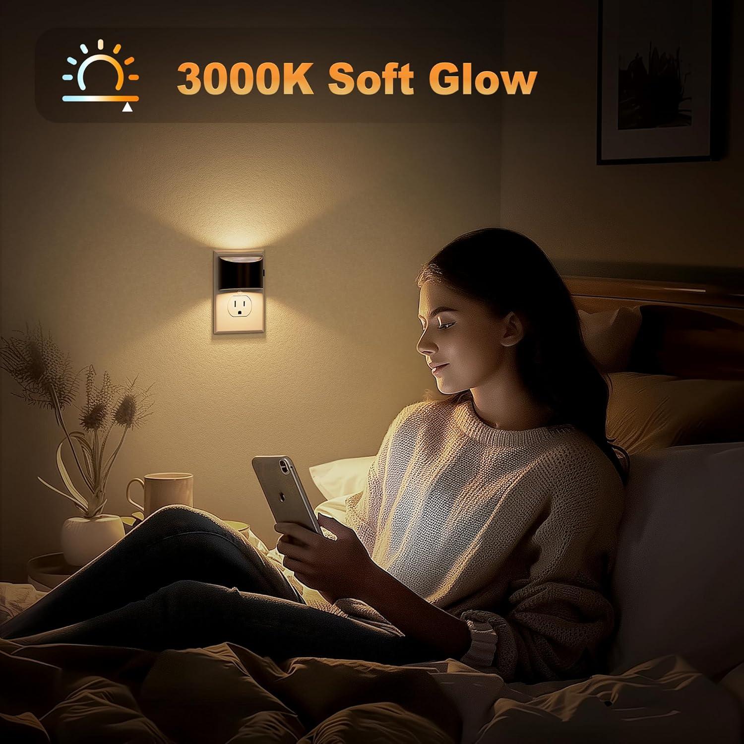 Luz Nocturna LED JandCase, 2 Piezas, Brillo Ajustable 3000K