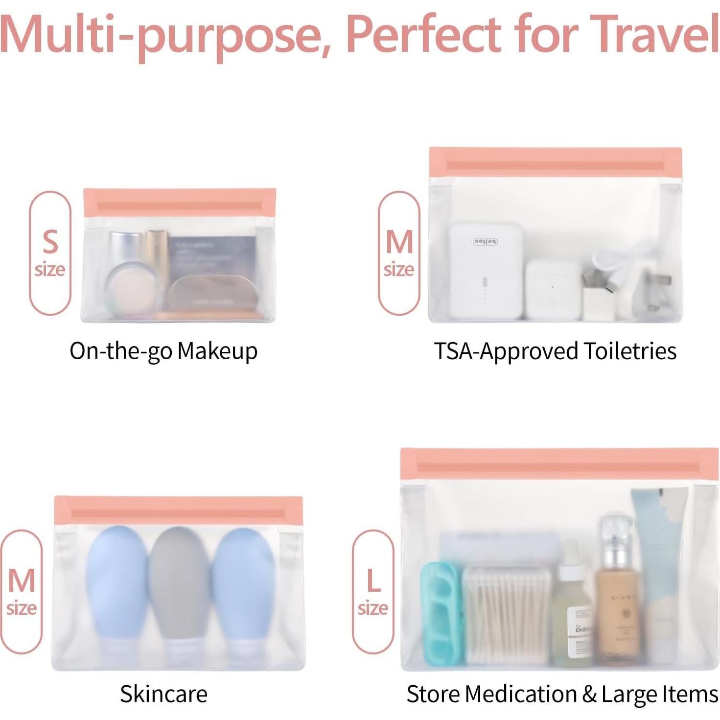 Packism Bolsas de Viaje Transparentes Aprobadas por TSA - 3 Tamaños Rosa