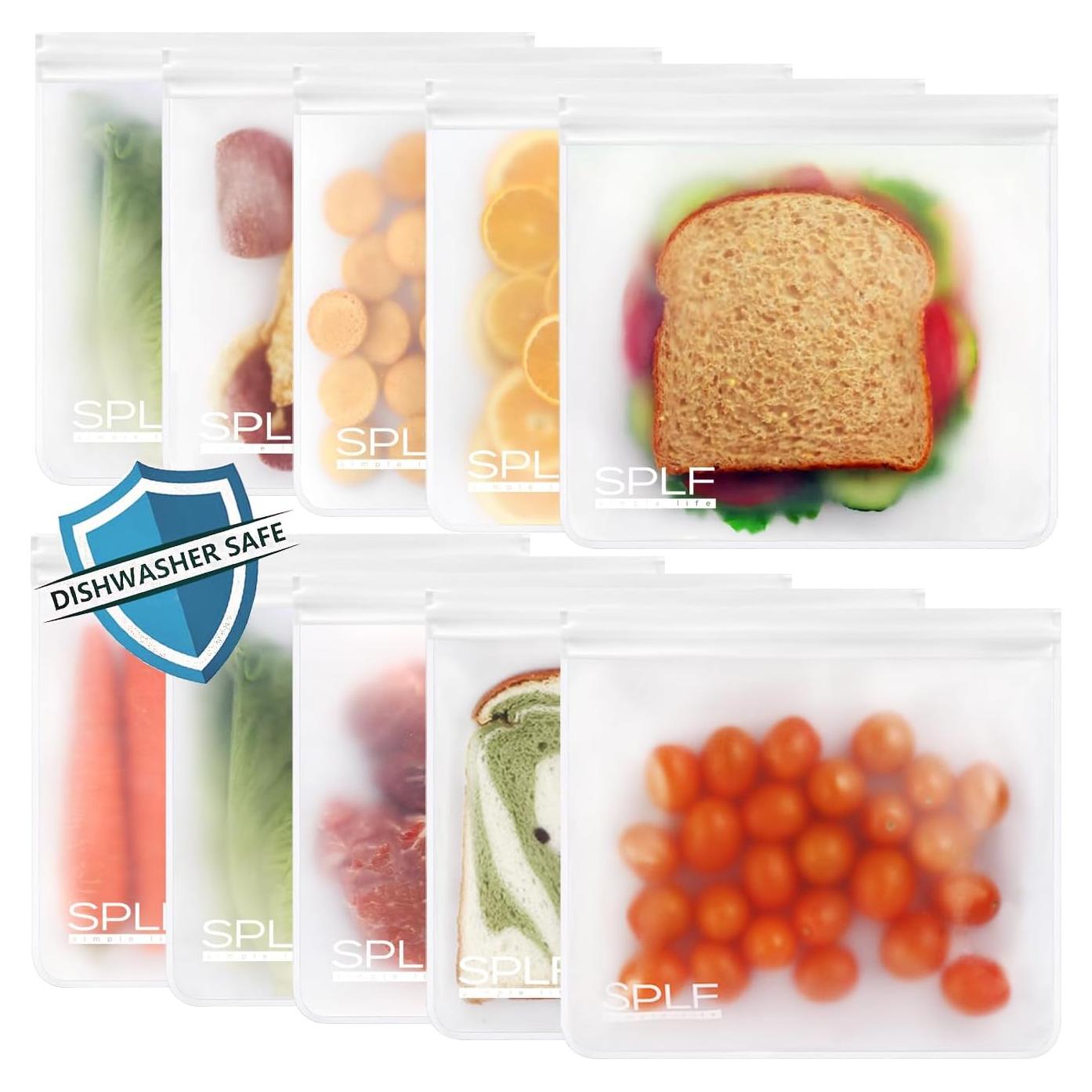 Paquete de 10 Bolsas Reutilizables SPLF para Sándwiches 21.6x19.7cm