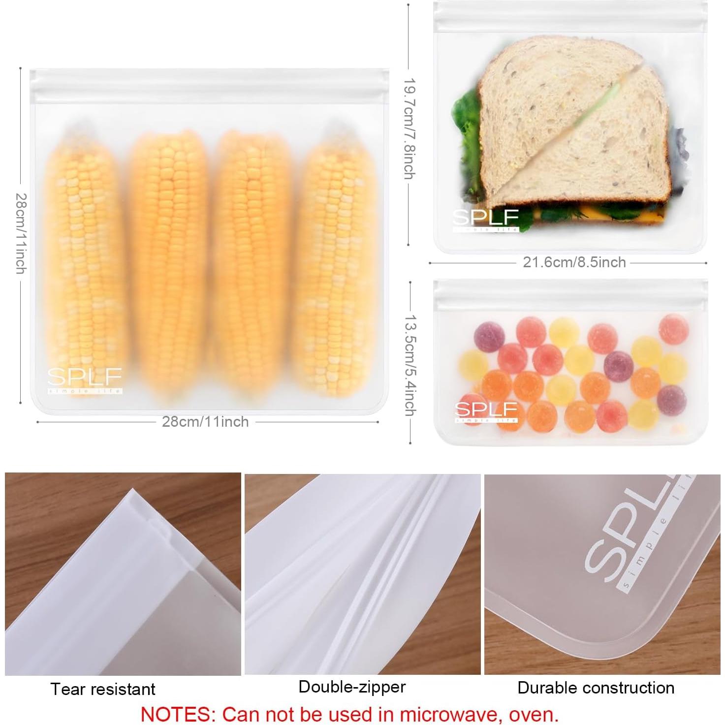 Paquete de 10 Bolsas Reutilizables SPLF para Sándwiches 21.6x19.7cm