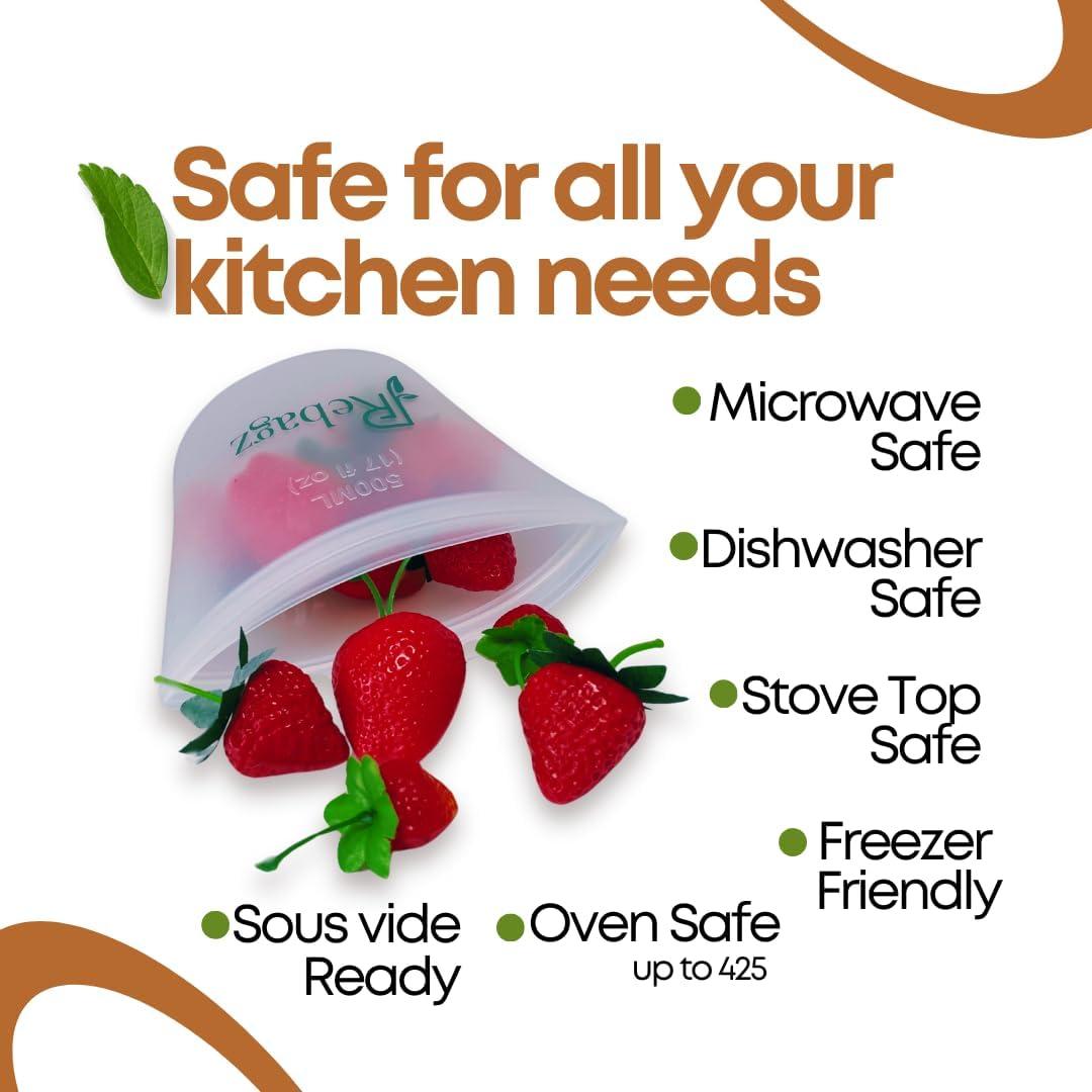 Bolsas de Almacenamiento de Silicona Rebagz - 3 Unidades, 2 a 6 Tazas