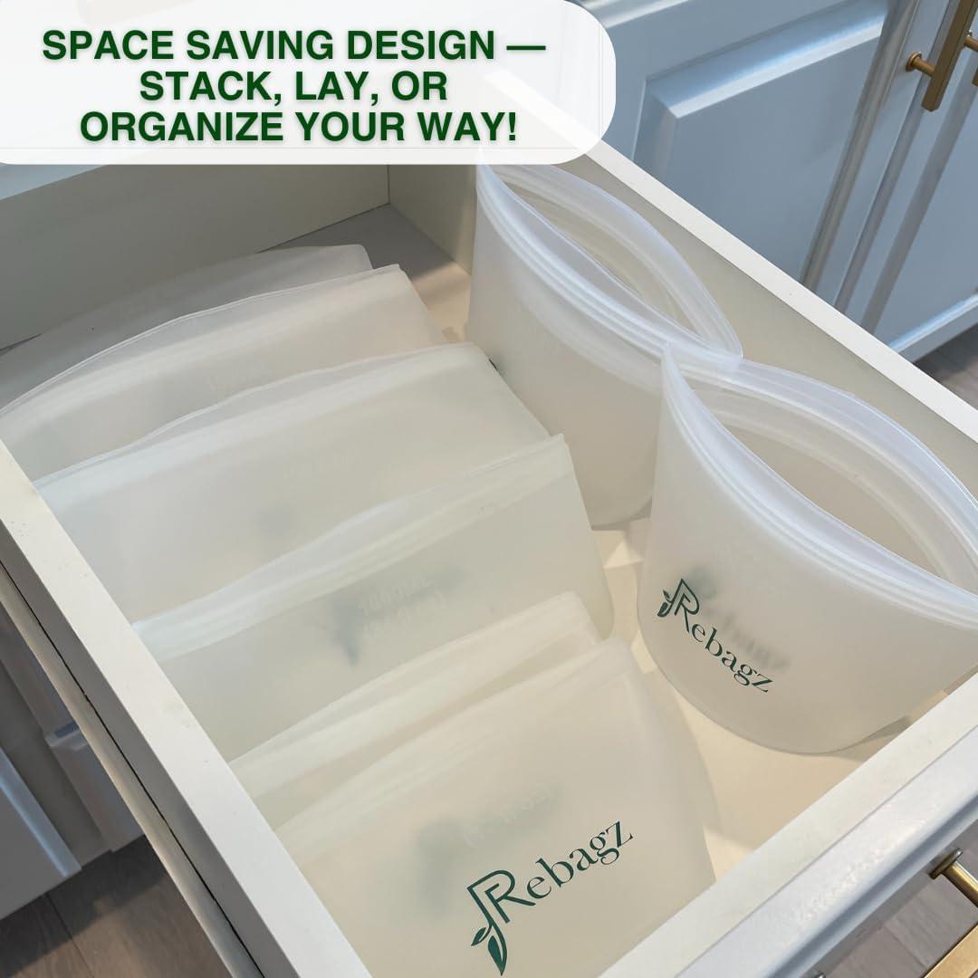 Bolsas de Almacenamiento de Silicona Rebagz - 3 Unidades, 2 a 6 Tazas