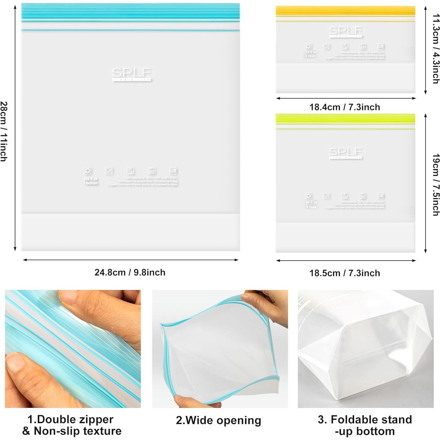 SPLF 12 Pack Reusable Sandwich Bags Dishwasher Microwave Safe, BPA Free Extra Thick Leakproof Reusable Food Storage Bags, Silicone Free Containers for Meal Prep, Fridge Kitchen Organization