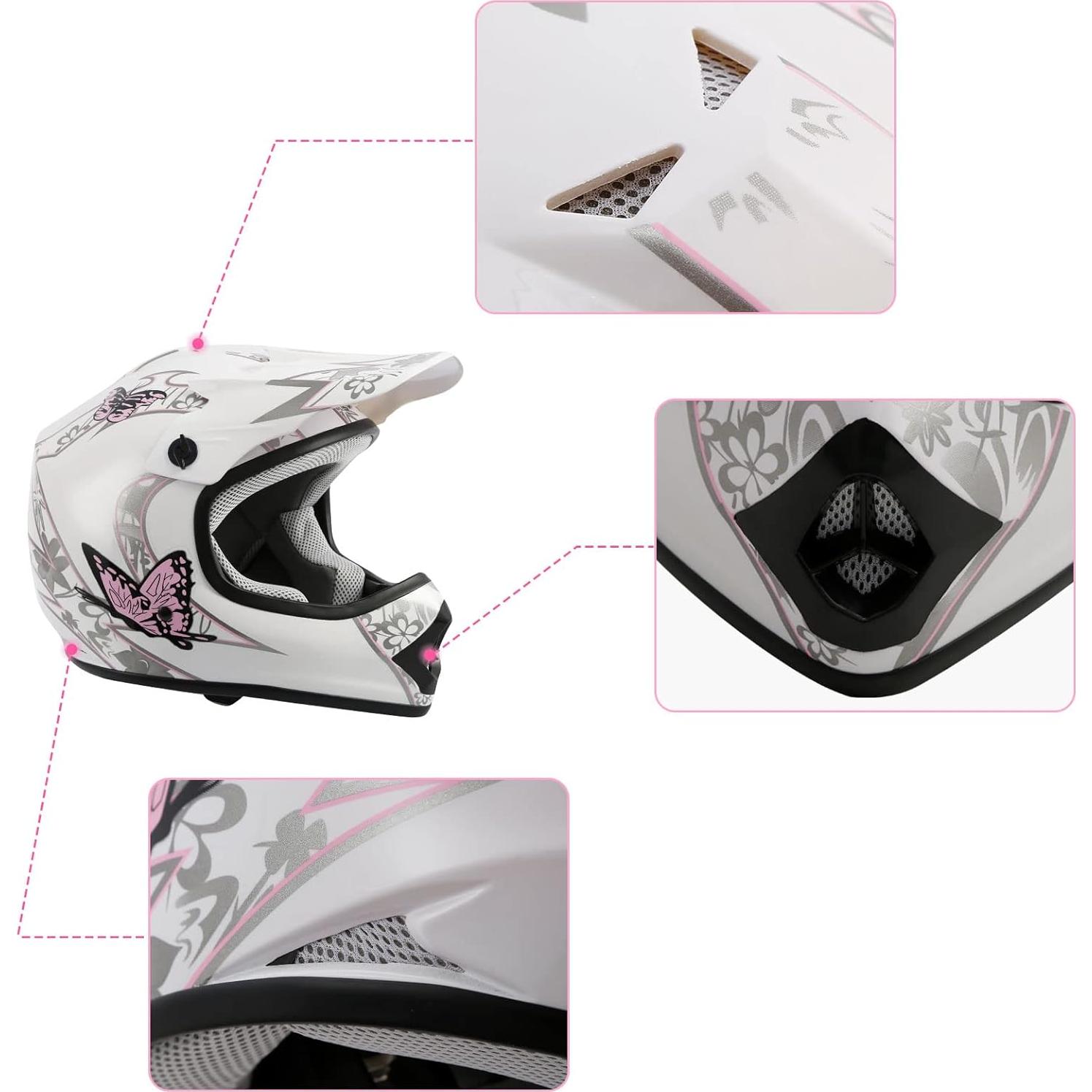 Casco TCMT para Niños Jovenes Motocross Rosa Mariposa