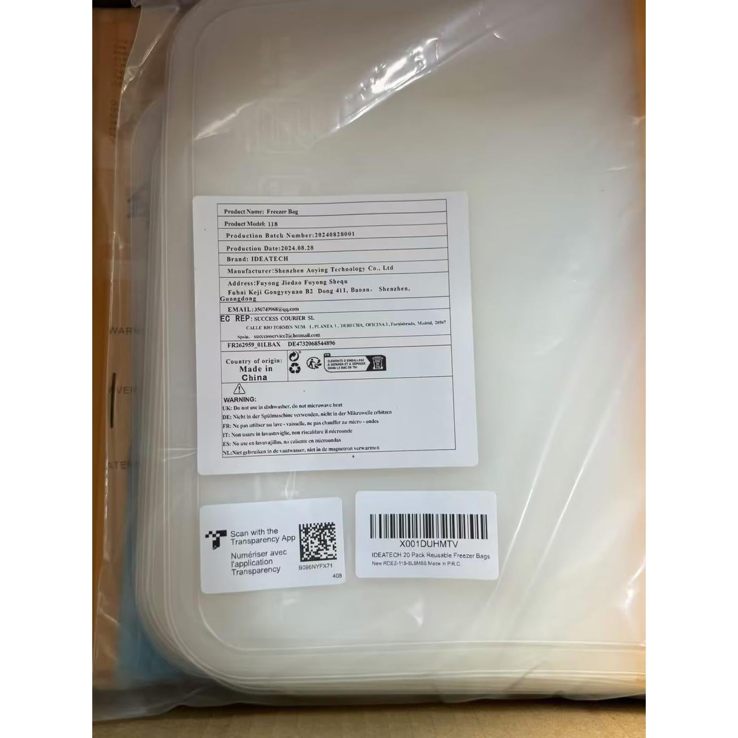 IDEATECH 20Pack Bolsas Reutilizables A Prueba de Fugas 30L