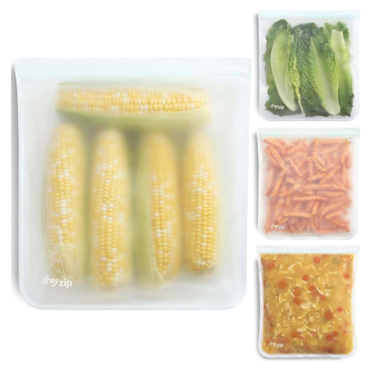 (re) zip Gallon Reusable Storage Bags, BPA-Free, Leakproof, Food-Grade 100% Food-Safe PEVA, for Food Storage and Freezer Use, Holds 16 cups | 128 fl oz, 4-Pack (Clear)
