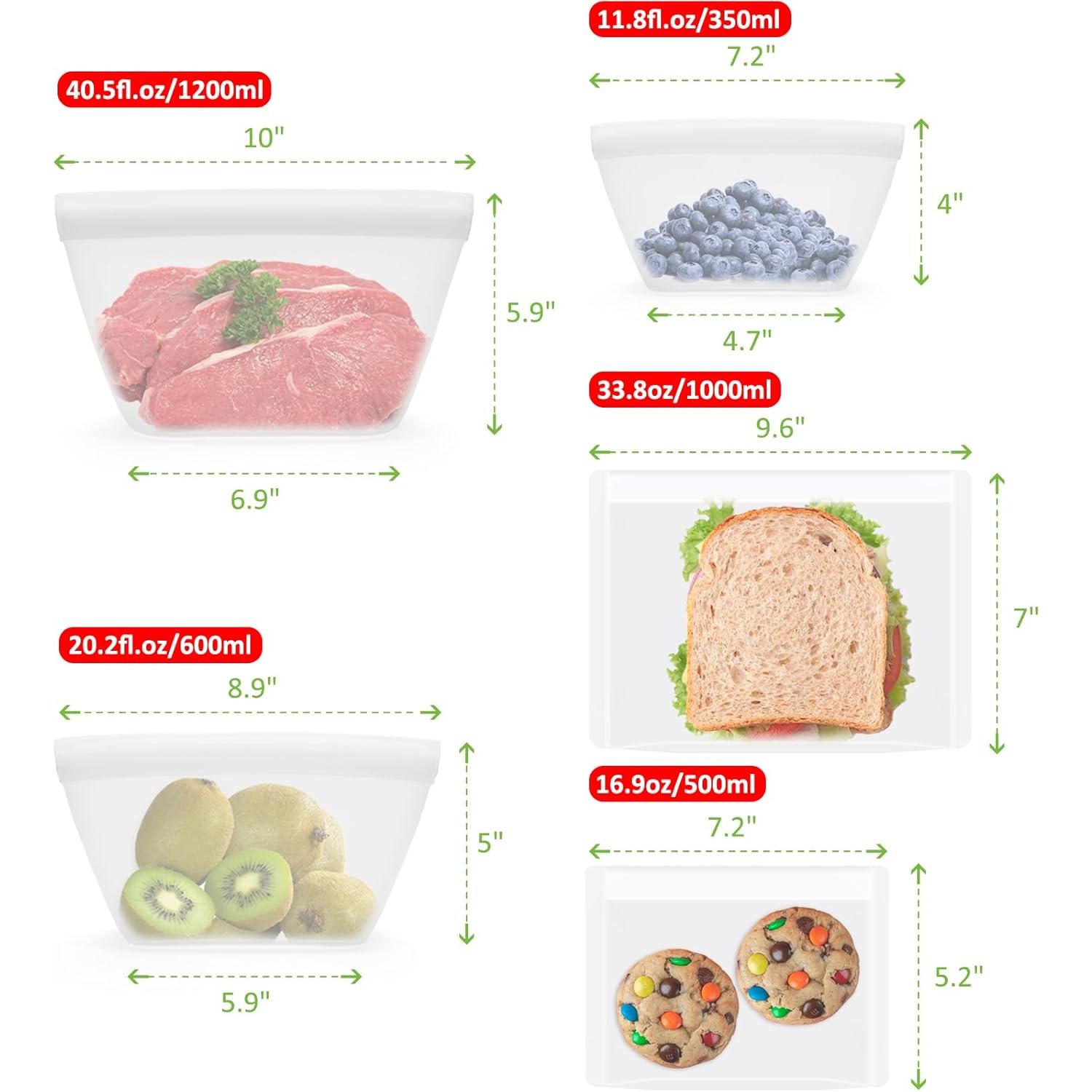 Bolsas de Almacenamiento de Alimentos Annaklin 5 Piezas Silicona