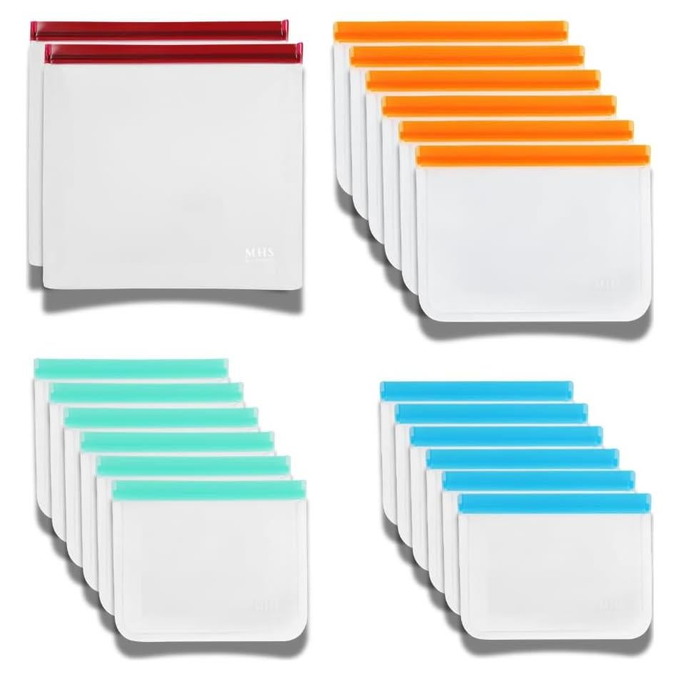 Reusable Freezer Bags | 20-Pack | M, L, XL & Gallon Reusable Ziplock Bags | BPA Free & Leakproof Bags for Fridge Storage, Freezer Storage, Food Storage, & Batch Cooking