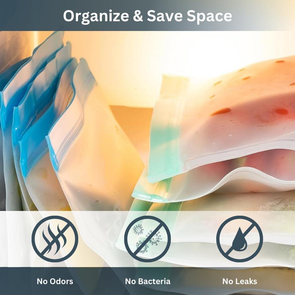 Reusable Freezer Bags | 20-Pack | M, L, XL & Gallon Reusable Ziplock Bags | BPA Free & Leakproof Bags for Fridge Storage, Freezer Storage, Food Storage, & Batch Cooking