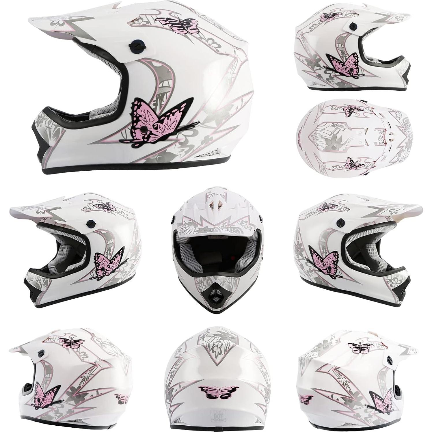 Casco TCMT OffRoad Niños Juvenil Pequeño Mariposa Rosa