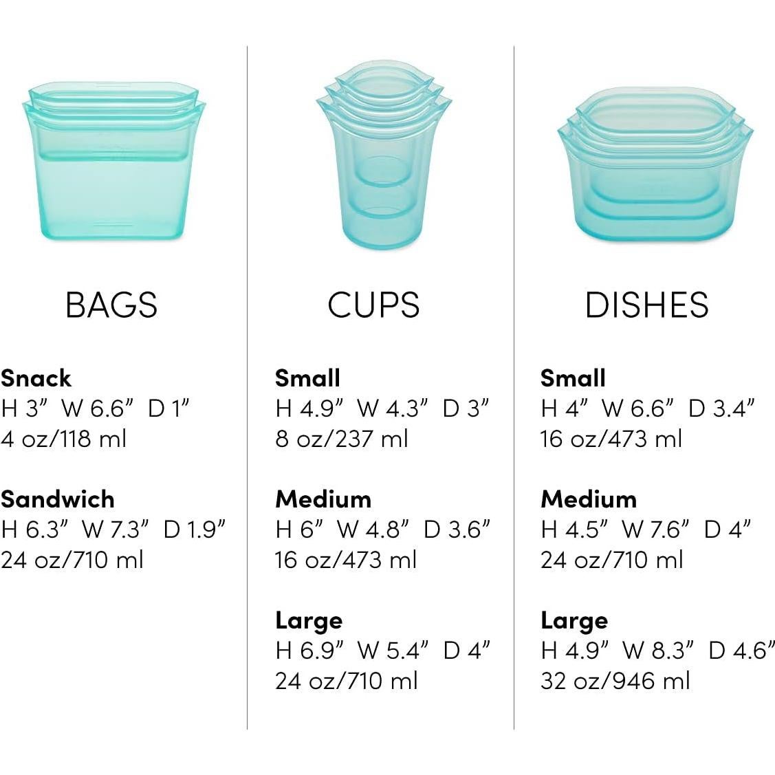 Bolsas de Almacenamiento Reutilizables Zip Top 8 Piezas Verde