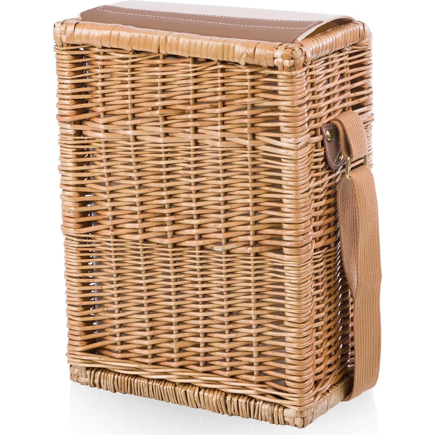 Picnic Time Corsica Wine and Cheese Picnic Basket Tote, Luxury 2 Bottle Insulated Picnic Set with Cutting Board, Cheese Knife & Corkscrew, Romantic Picnic Kit for Couples, Wedding & Anniversary Gift