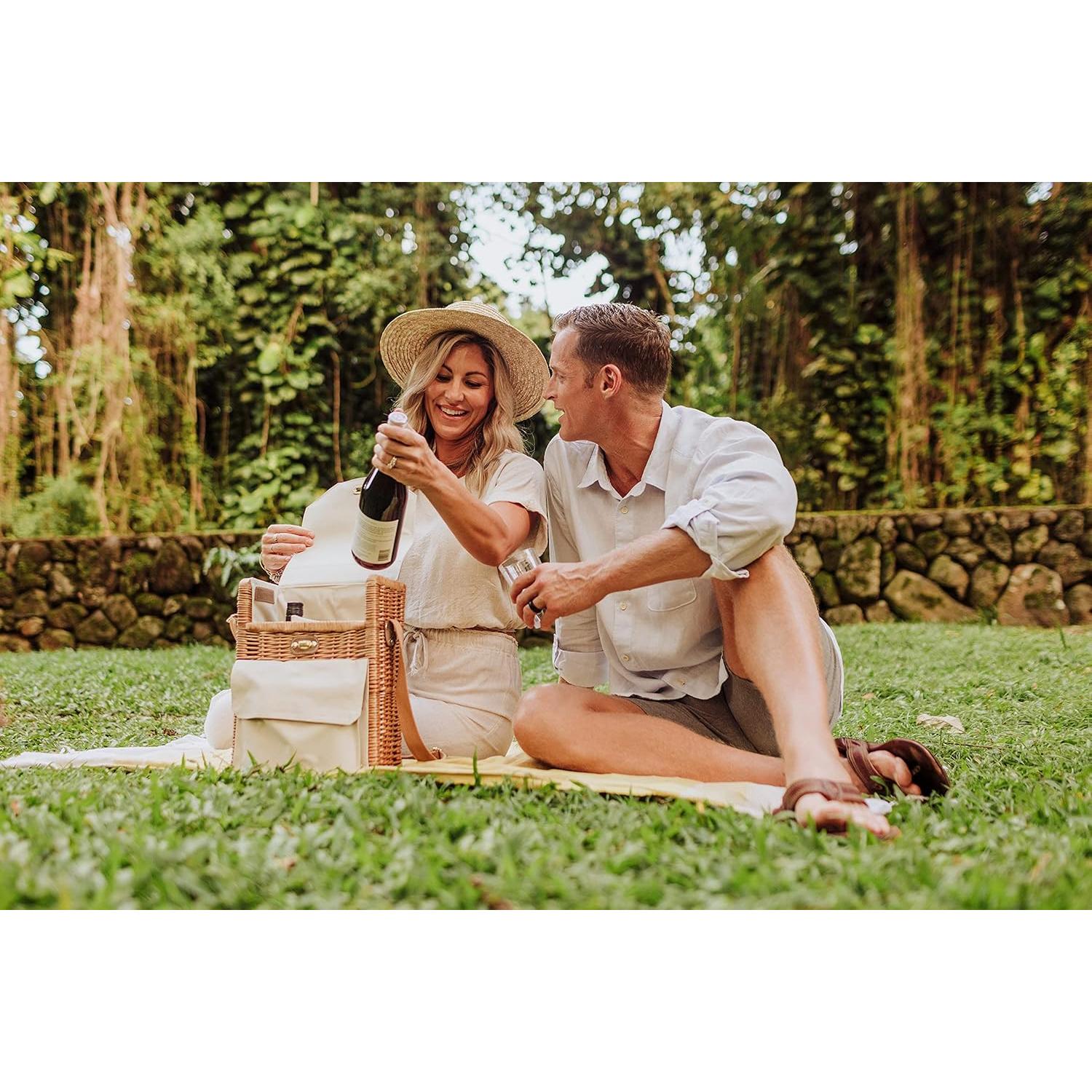 Picnic Time Corsica Wine and Cheese Picnic Basket Tote, Luxury 2 Bottle Insulated Picnic Set with Cutting Board, Cheese Knife & Corkscrew, Romantic Picnic Kit for Couples, Wedding & Anniversary Gift