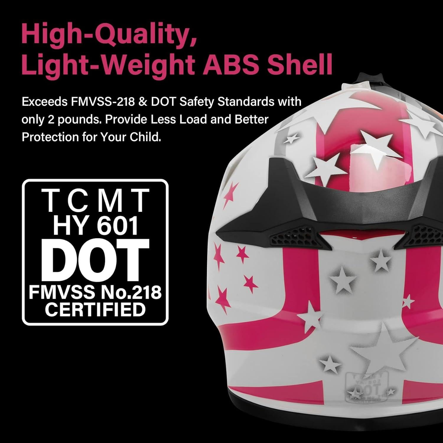 Casco TCMT OffRoad Niños Grande Estrella Roja Rosa