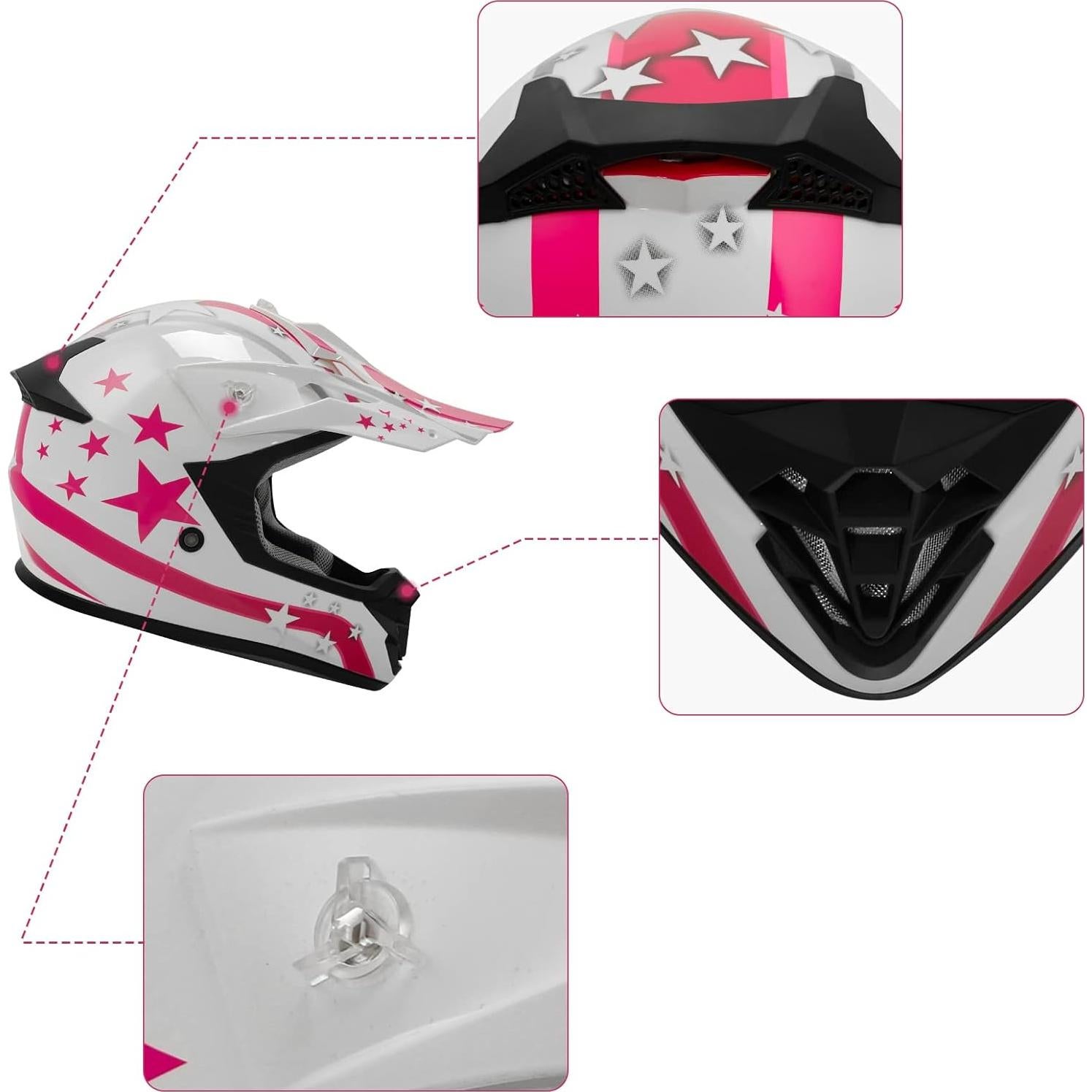 Casco TCMT OffRoad Niños Grande Estrella Roja Rosa