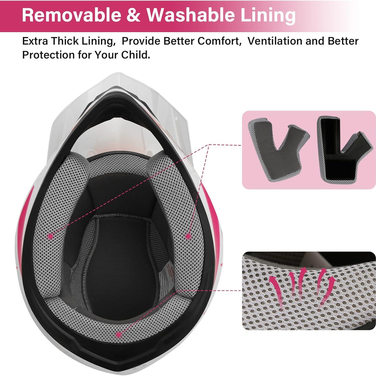 Casco TCMT OffRoad Niños Grande Estrella Roja Rosa