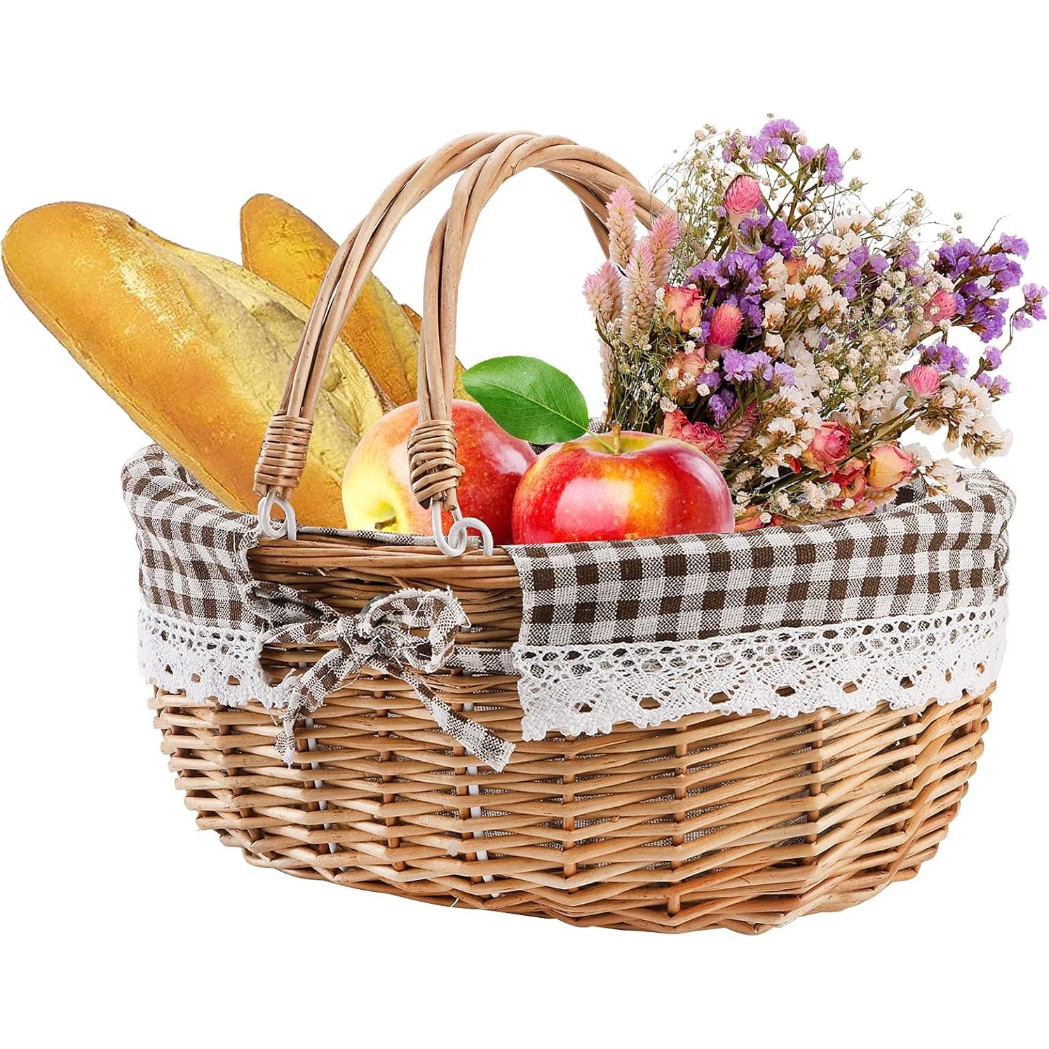 Cesta de Picnic de Mimbre Peohud con Doble Asa Plegable