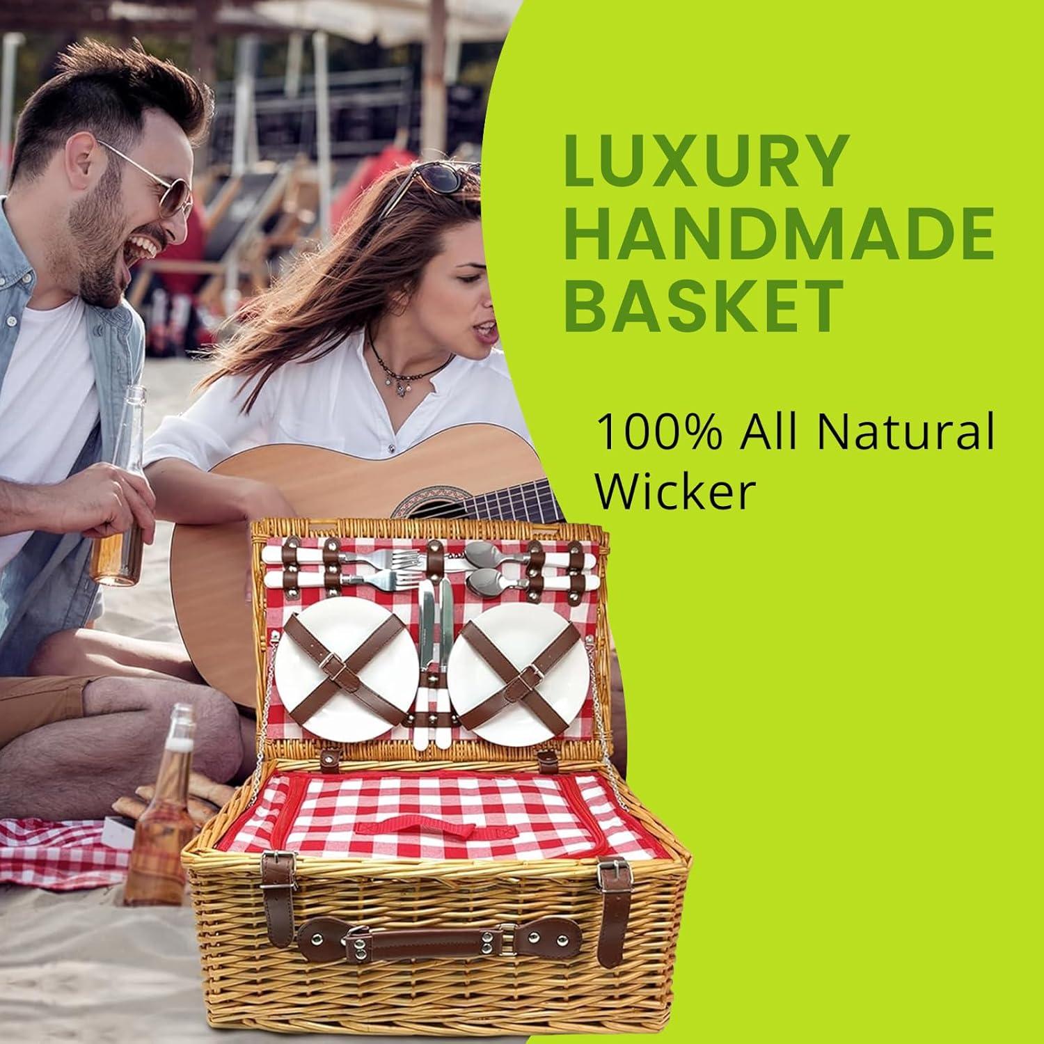 Cesta de Picnic Nature Gear XL Aislada para 4 Personas - Rojo y Blanco