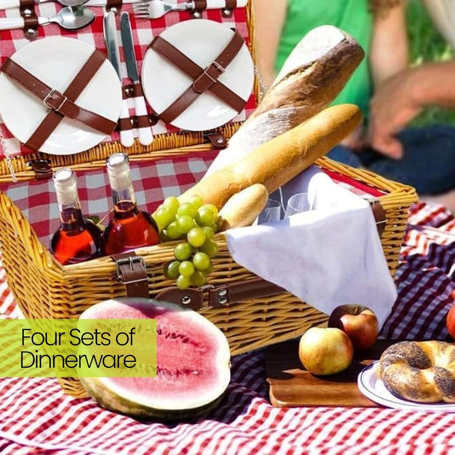 Cesta de Picnic Nature Gear XL Aislada para 4 Personas - Rojo y Blanco