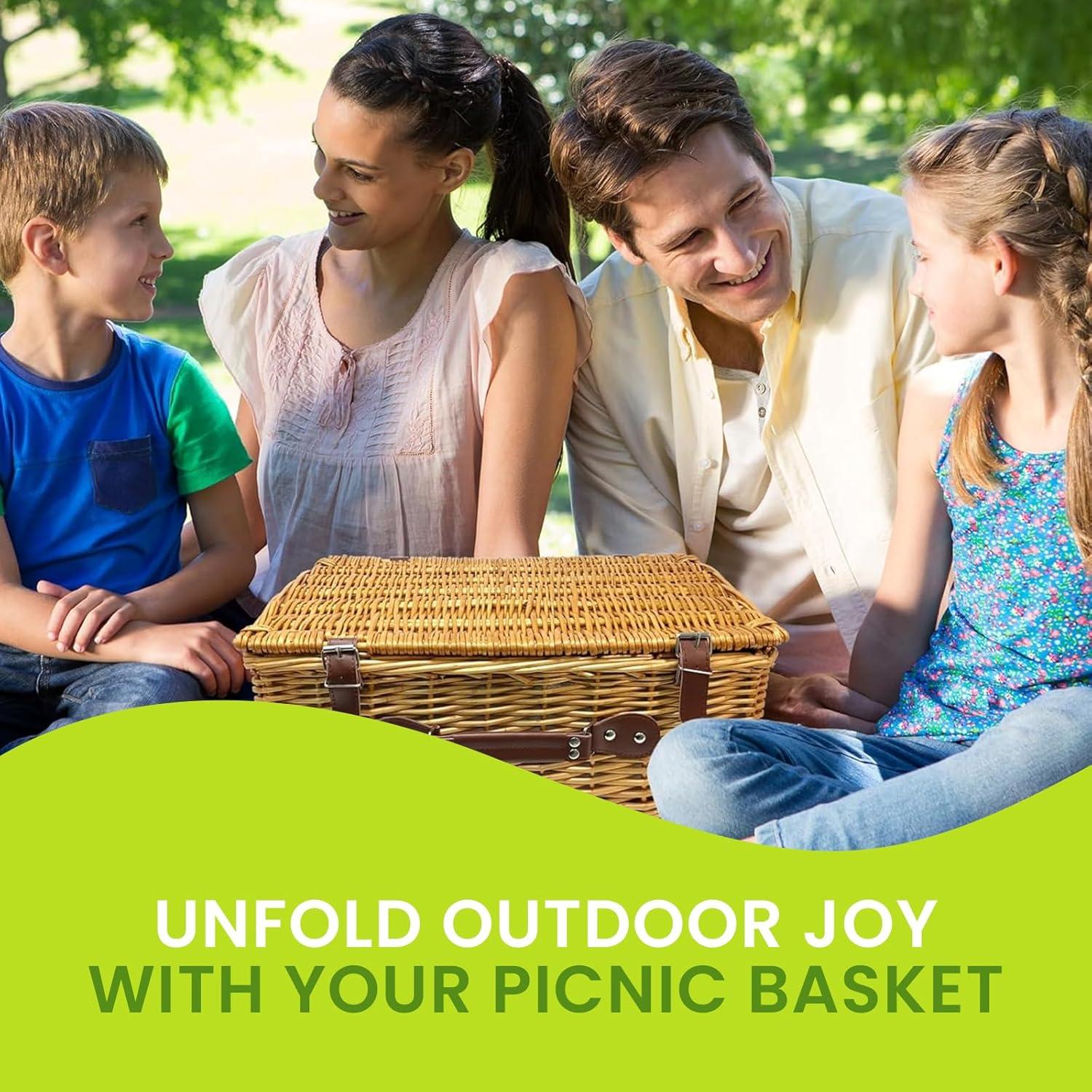 Cesta de Picnic Nature Gear XL Aislada para 4 Personas - Rojo y Blanco