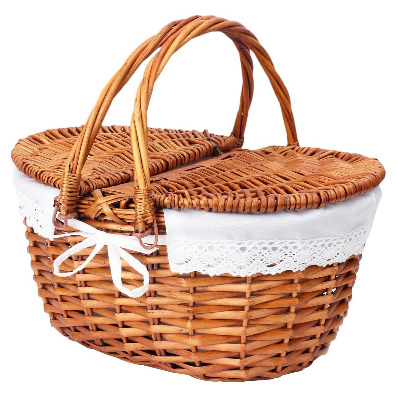 Cesta de Picnic de Mimbre con Tapa Geytetqi 39x29x18 cm