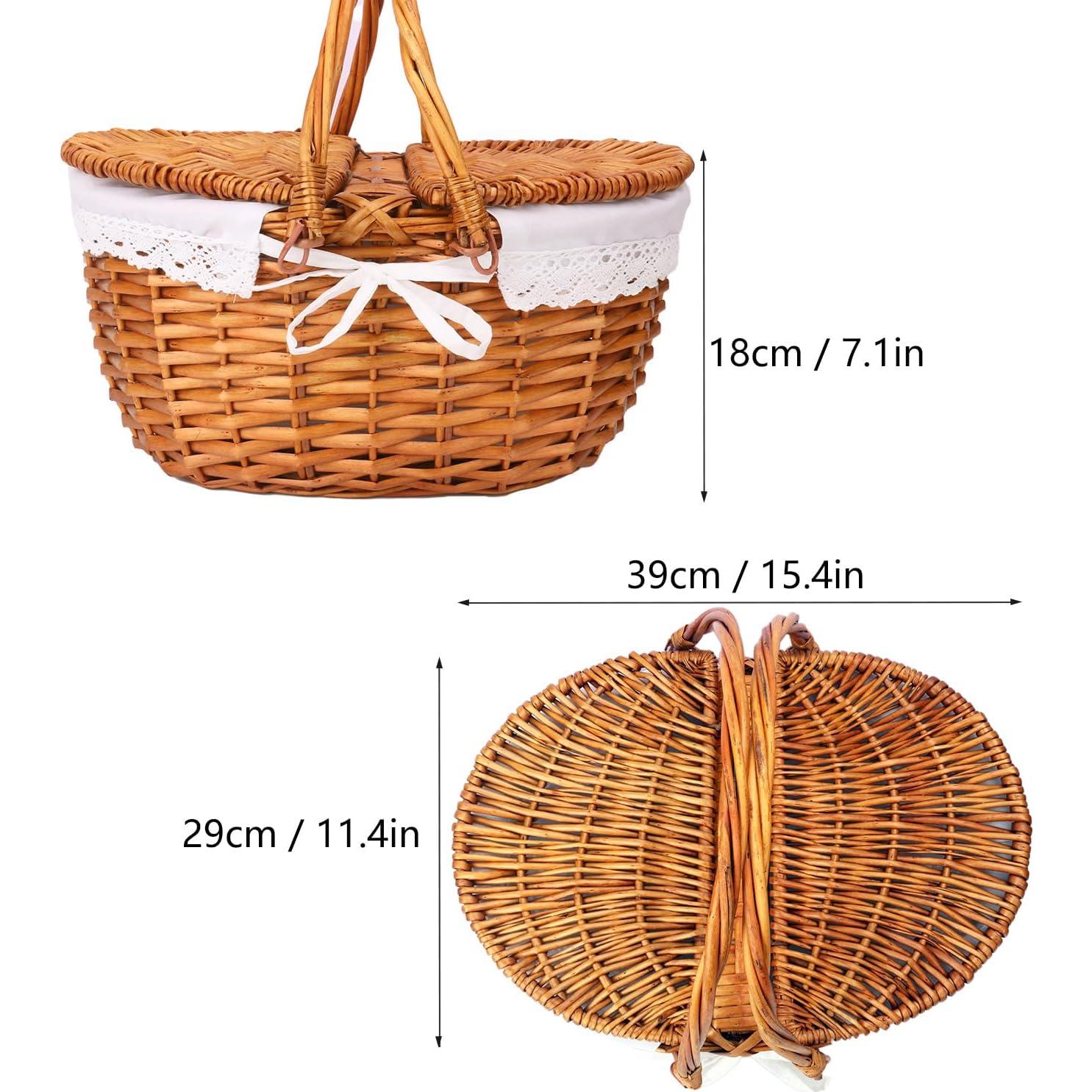 Cesta de Picnic de Mimbre con Tapa Geytetqi 39x29x18 cm