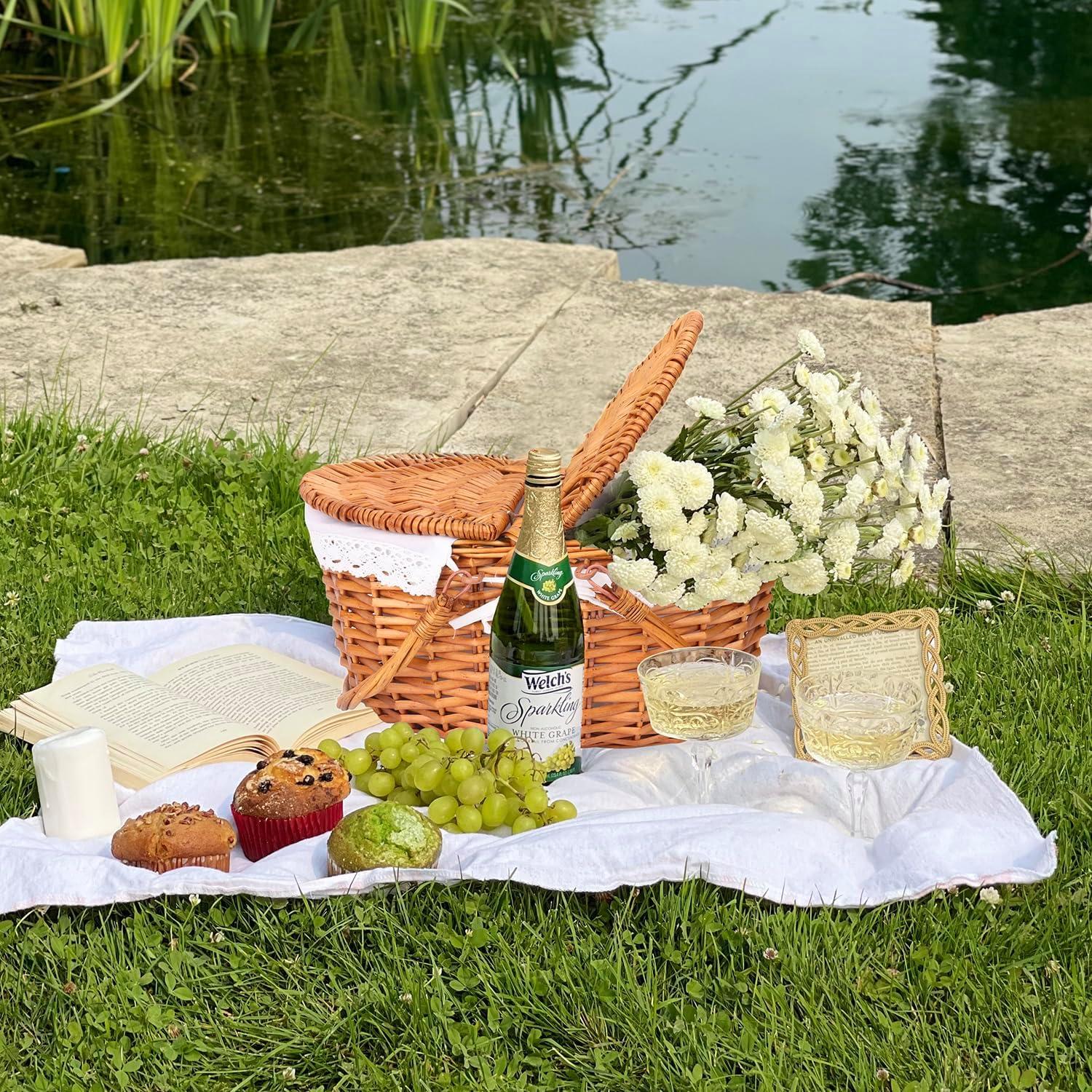 Cesta de Picnic de Mimbre con Tapa Geytetqi 39x29x18 cm