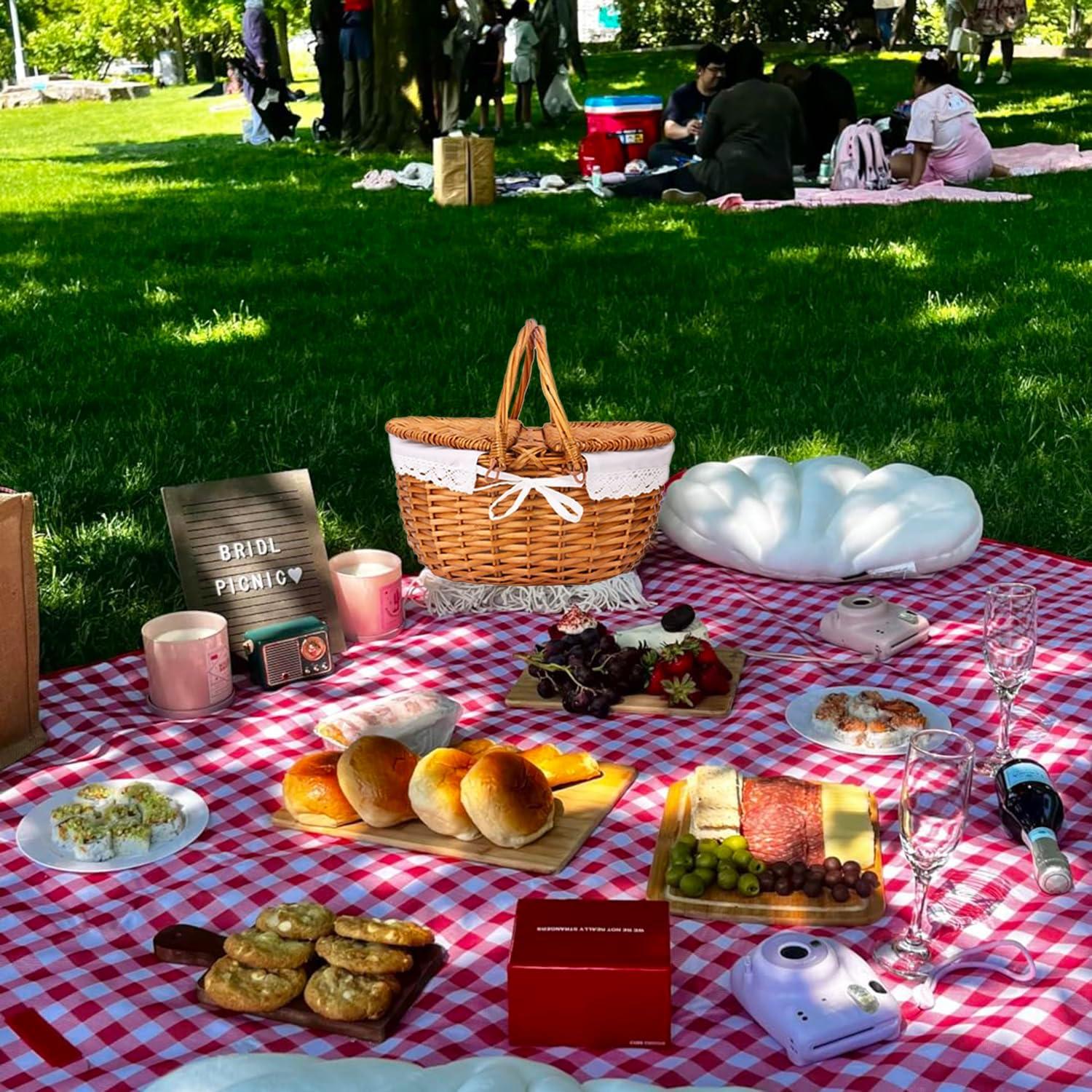 Cesta de Picnic de Mimbre con Tapa Geytetqi 39x29x18 cm