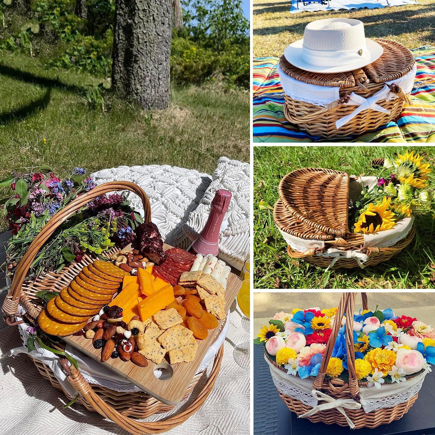 Cesta de Picnic de Mimbre con Tapa Geytetqi 39x29x18 cm