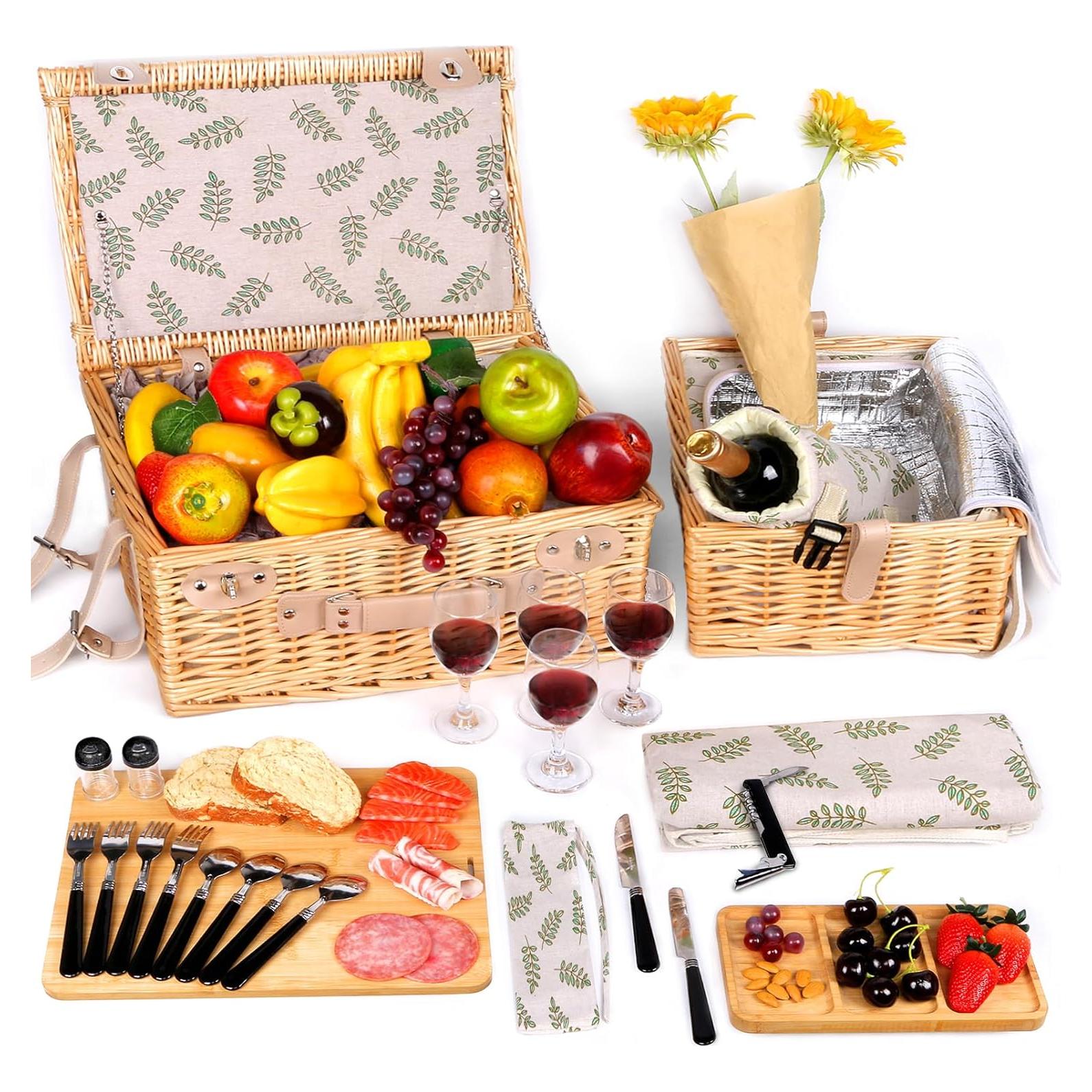 Conjunto de Cesta de Picnic Doble Hap Tim con Manta y Tablas