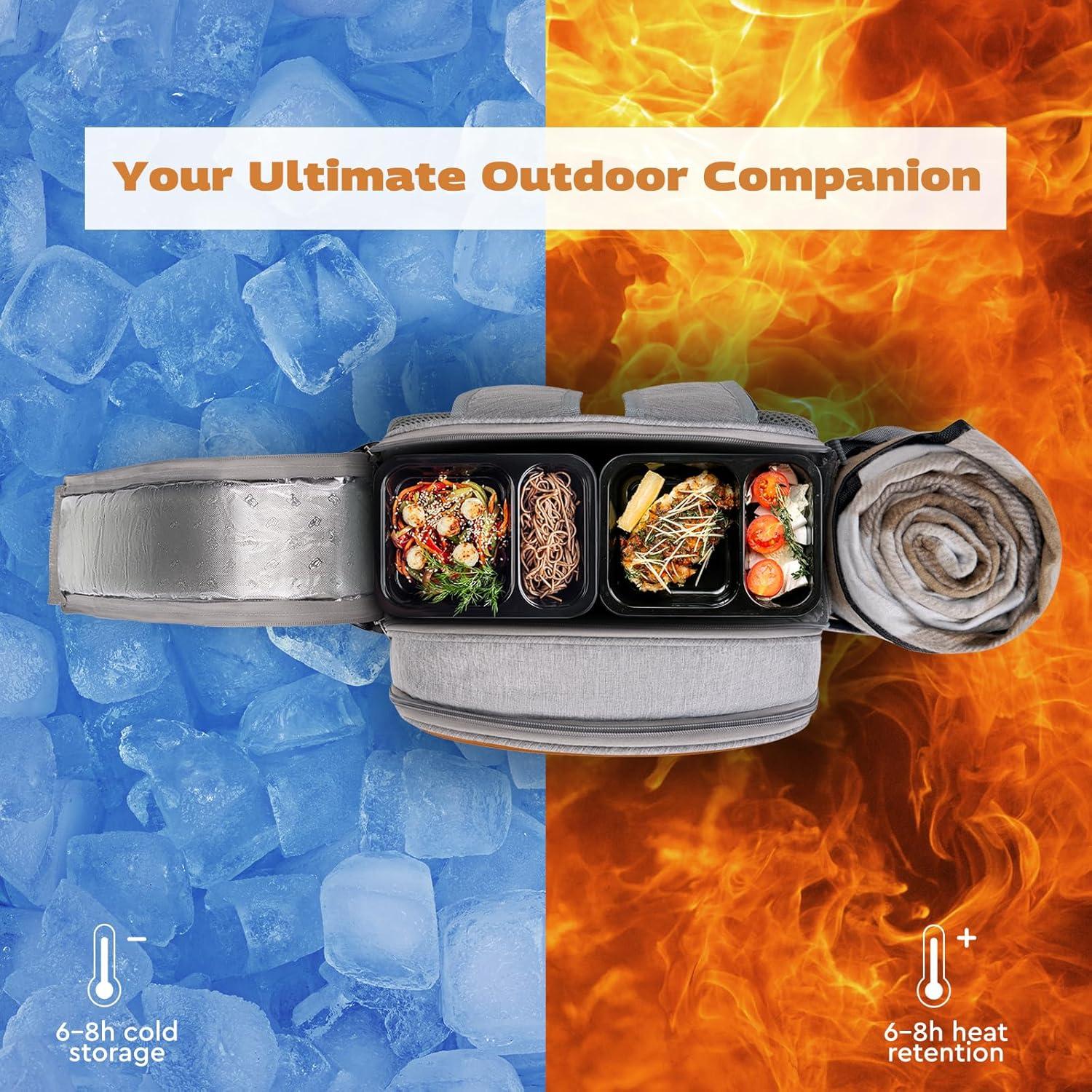 Mochila de Picnic Aislada AW BRIDAL 22L Gris para 2 Personas