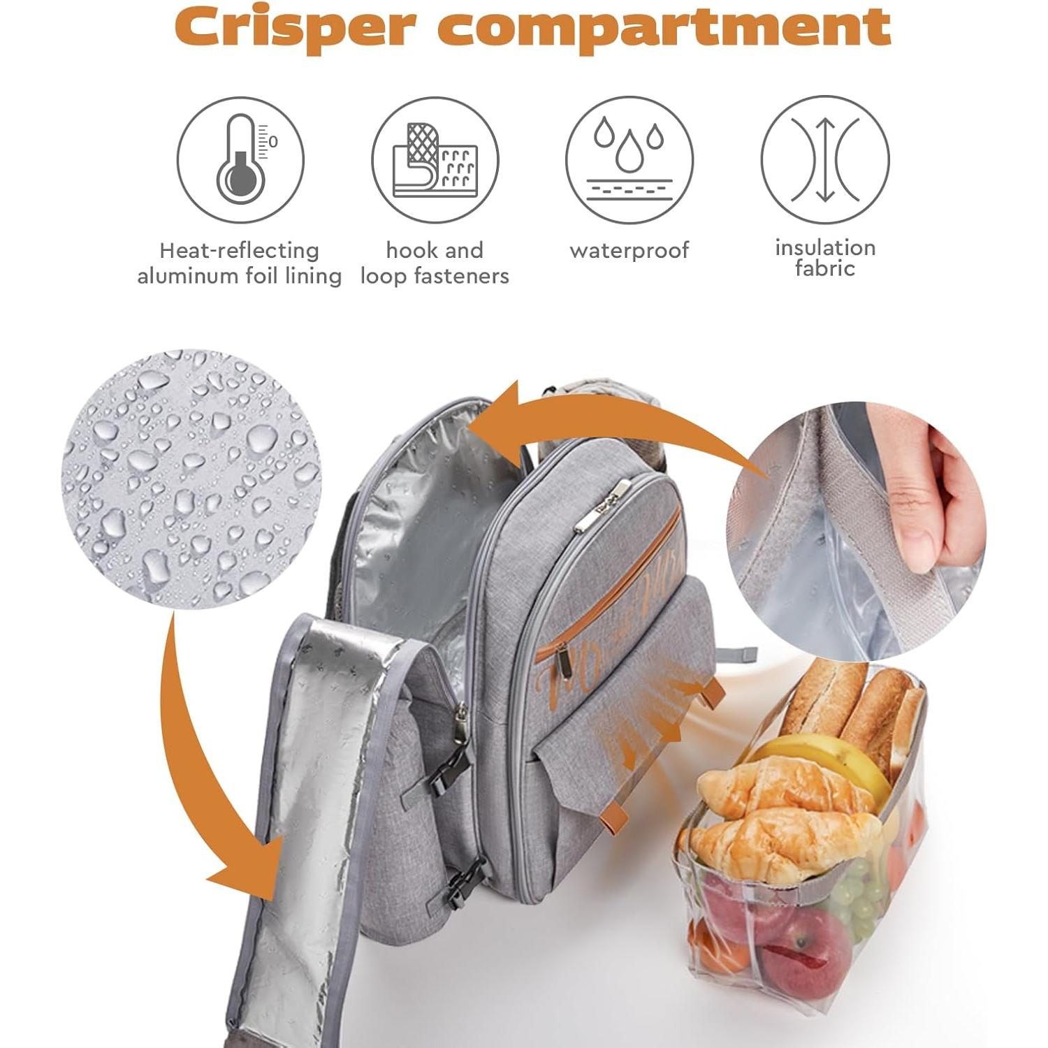 Mochila de Picnic Aislada AW BRIDAL 22L Gris para 2 Personas