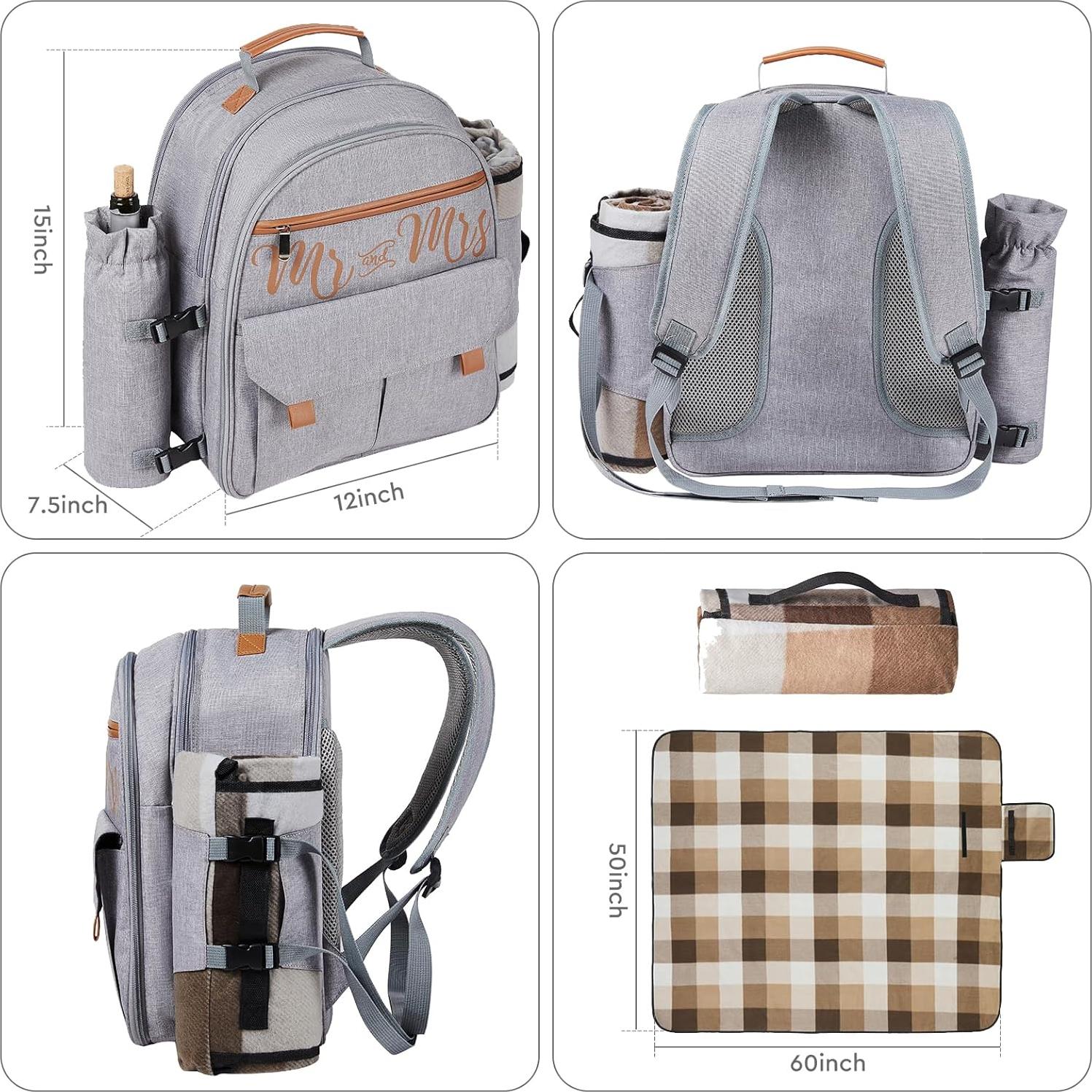 Mochila de Picnic Aislada AW BRIDAL 22L Gris para 2 Personas