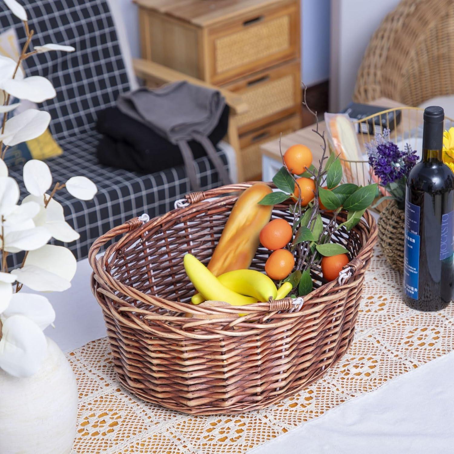 Cesta de Picnic de Mimbre JJSQ 43x33x18 cm con Mangos Plegables