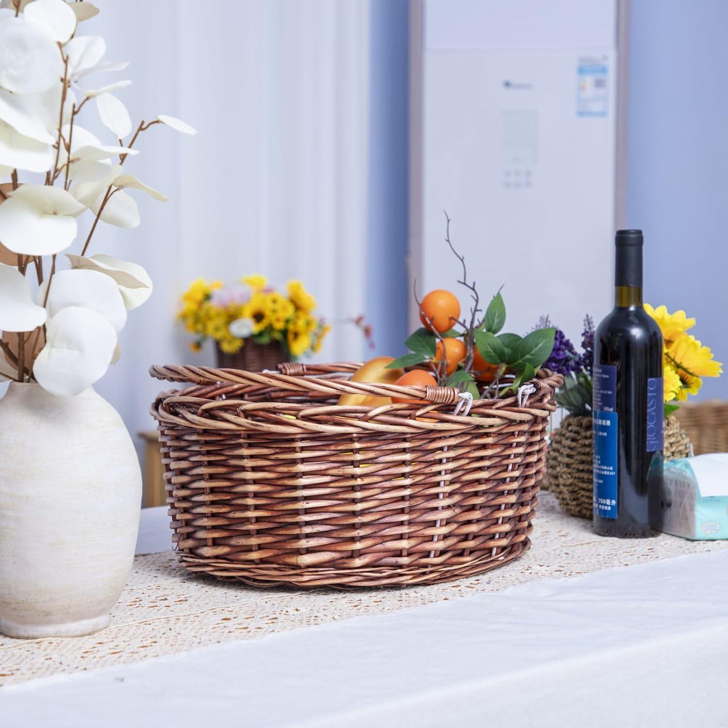 Cesta de Picnic de Mimbre JJSQ 43x33x18 cm con Mangos Plegables