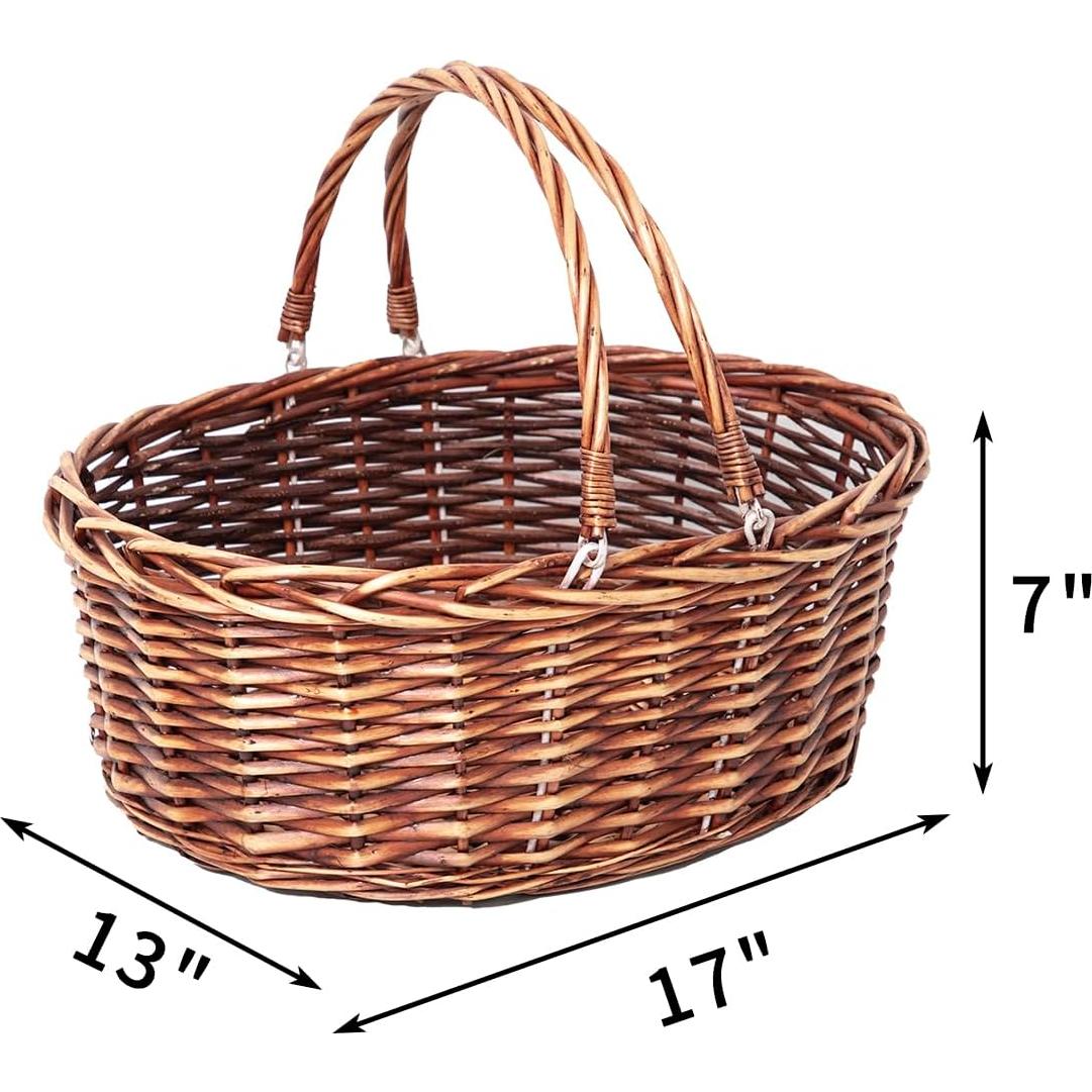 Cesta de Picnic de Mimbre JJSQ 43x33x18 cm con Mangos Plegables