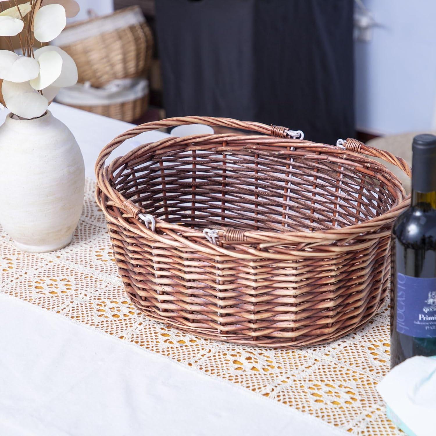 Cesta de Picnic de Mimbre JJSQ 43x33x18 cm con Mangos Plegables