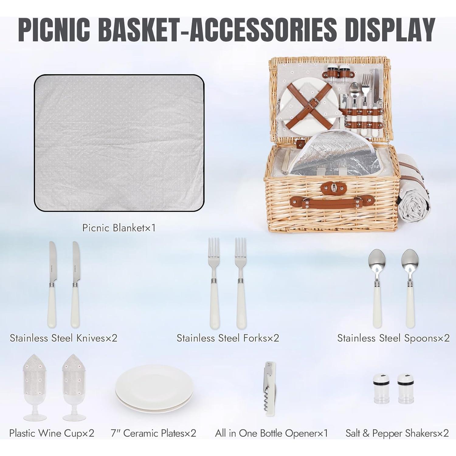 Cesta de Picnic HappyPicnic para 2 con Manta Impermeable
