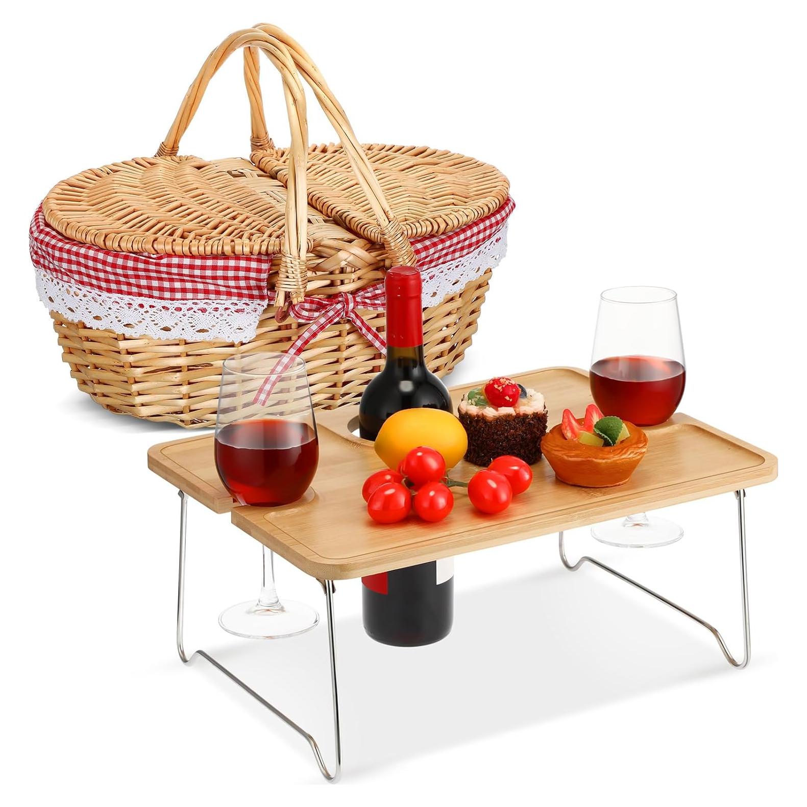 Cesta de Picnic Plegable FoldTier con Mesa de Vino para 2 Personas