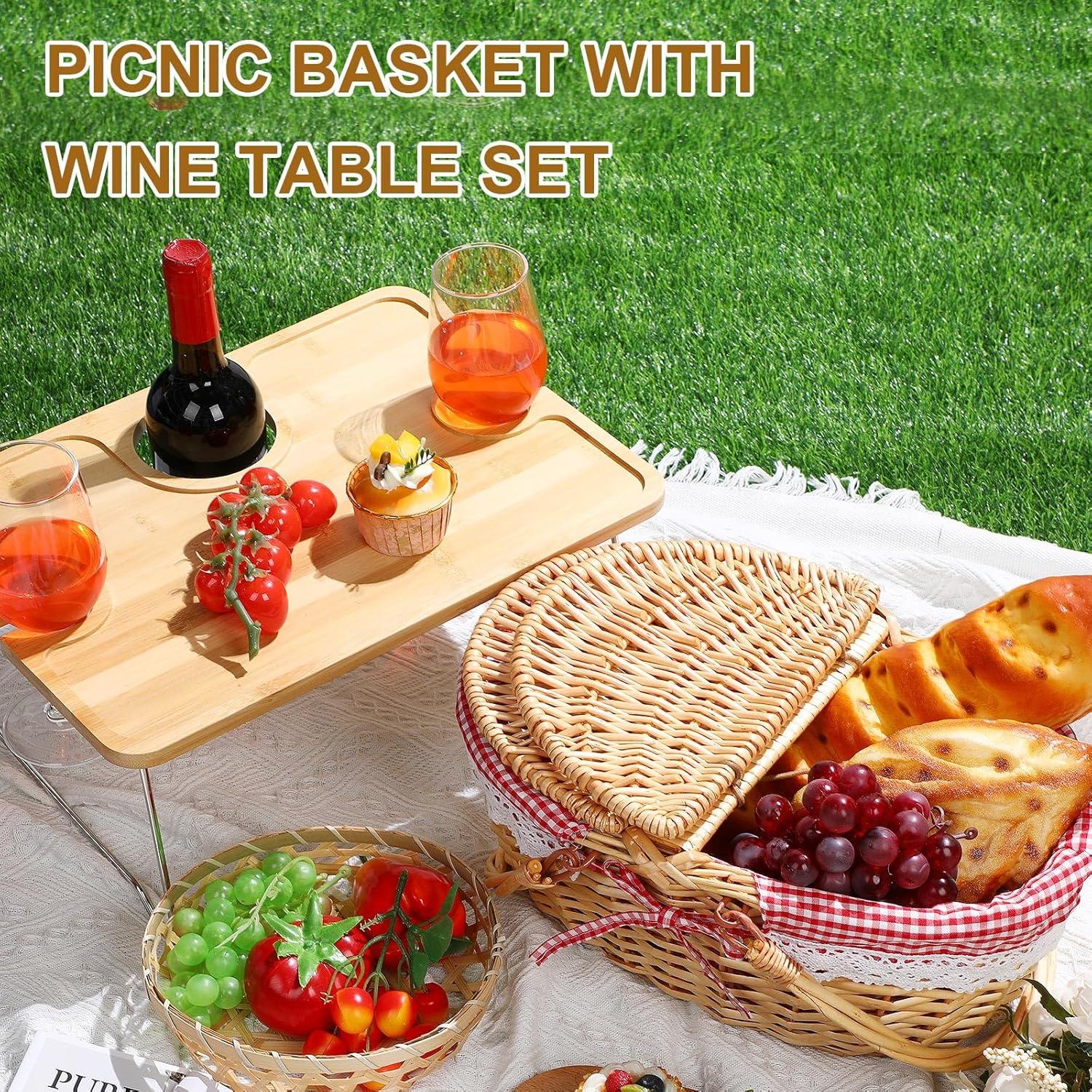 Cesta de Picnic Plegable FoldTier con Mesa de Vino para 2 Personas