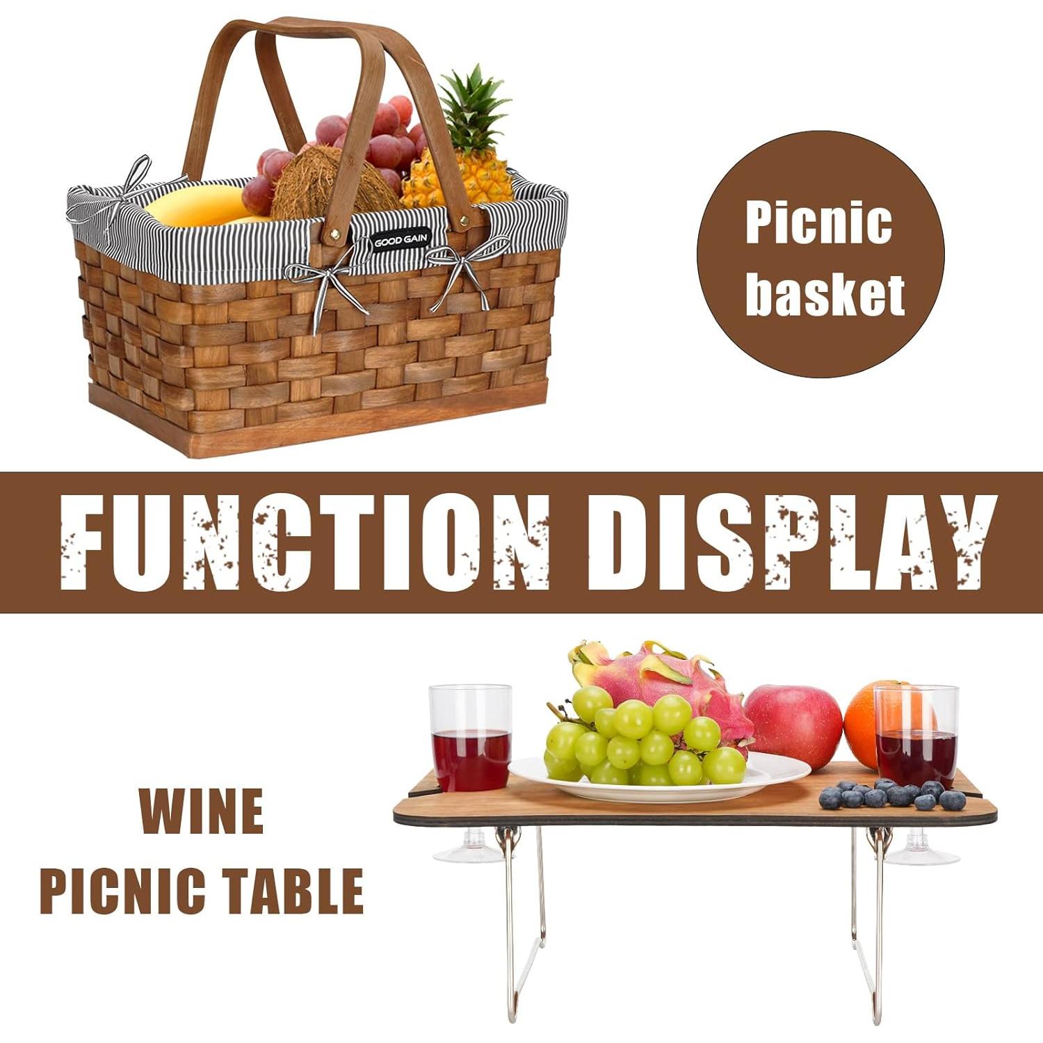 Cesta de Picnic G GOOD GAIN con Mesa de Vino Plegable 17.4L