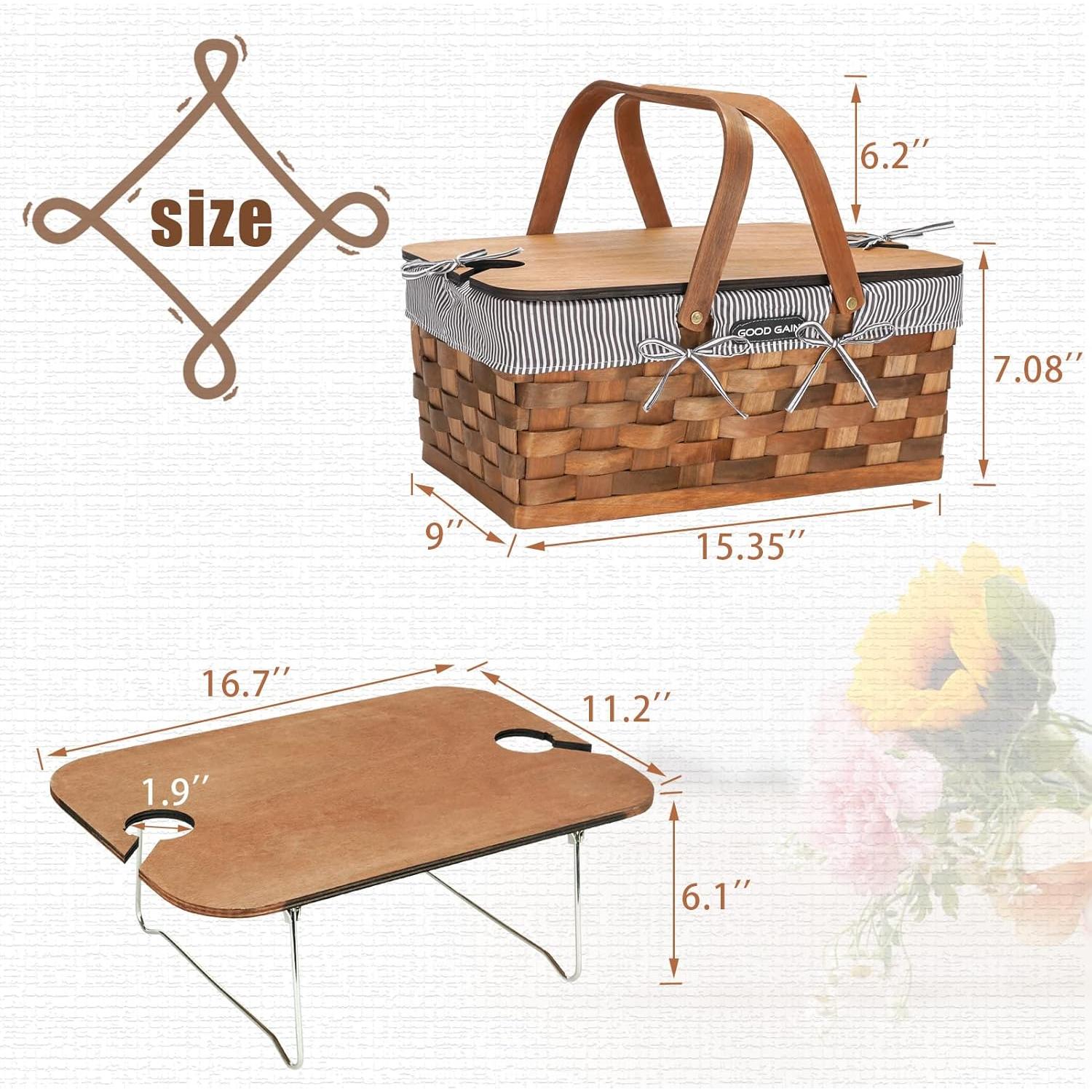 Cesta de Picnic G GOOD GAIN con Mesa de Vino Plegable 17.4L