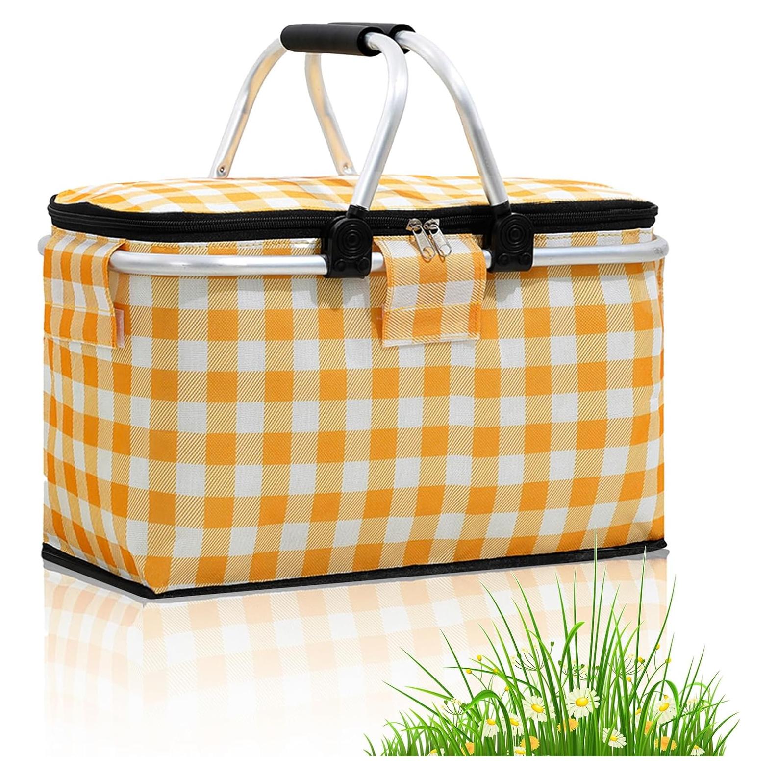 Cesta de Picnic Plegable DZHPSRSZ 18.5L Aislada para 2 Personas