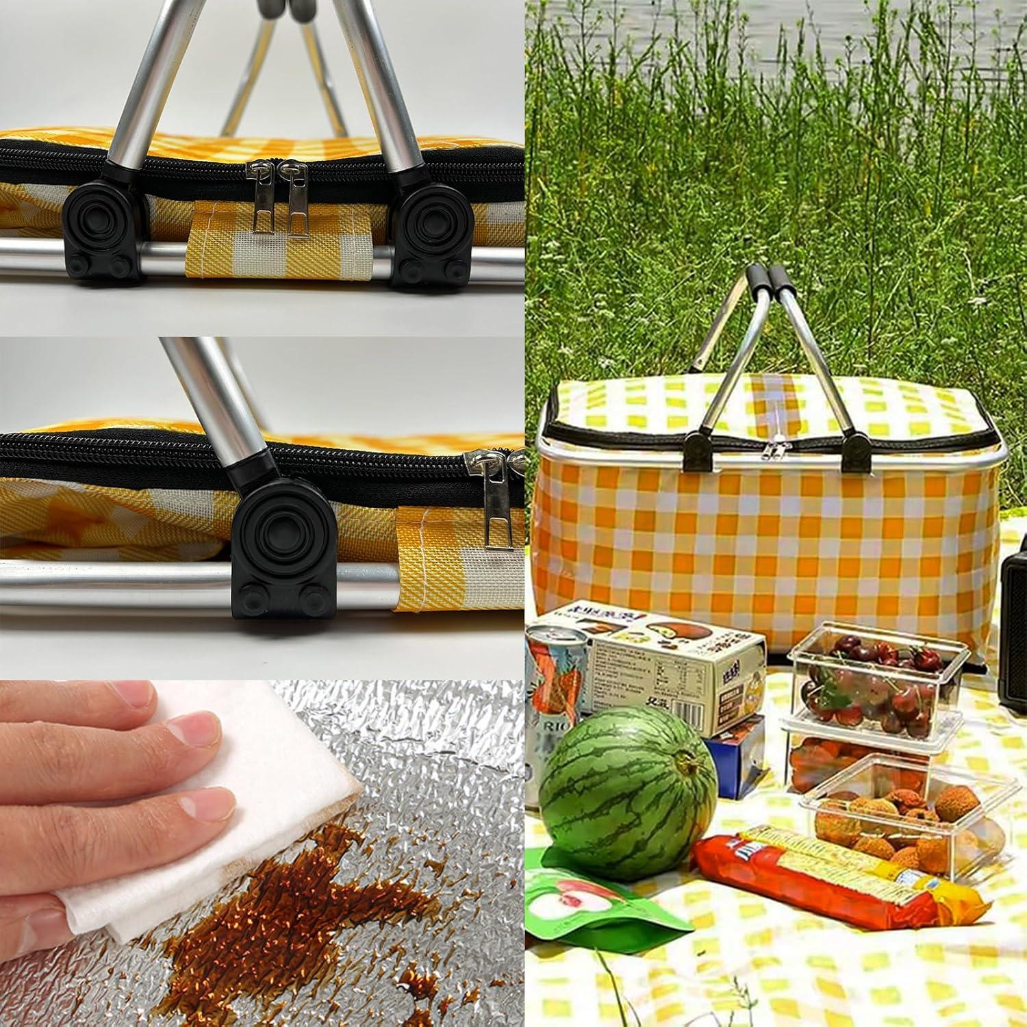 Cesta de Picnic Plegable DZHPSRSZ 18.5L Aislada para 2 Personas