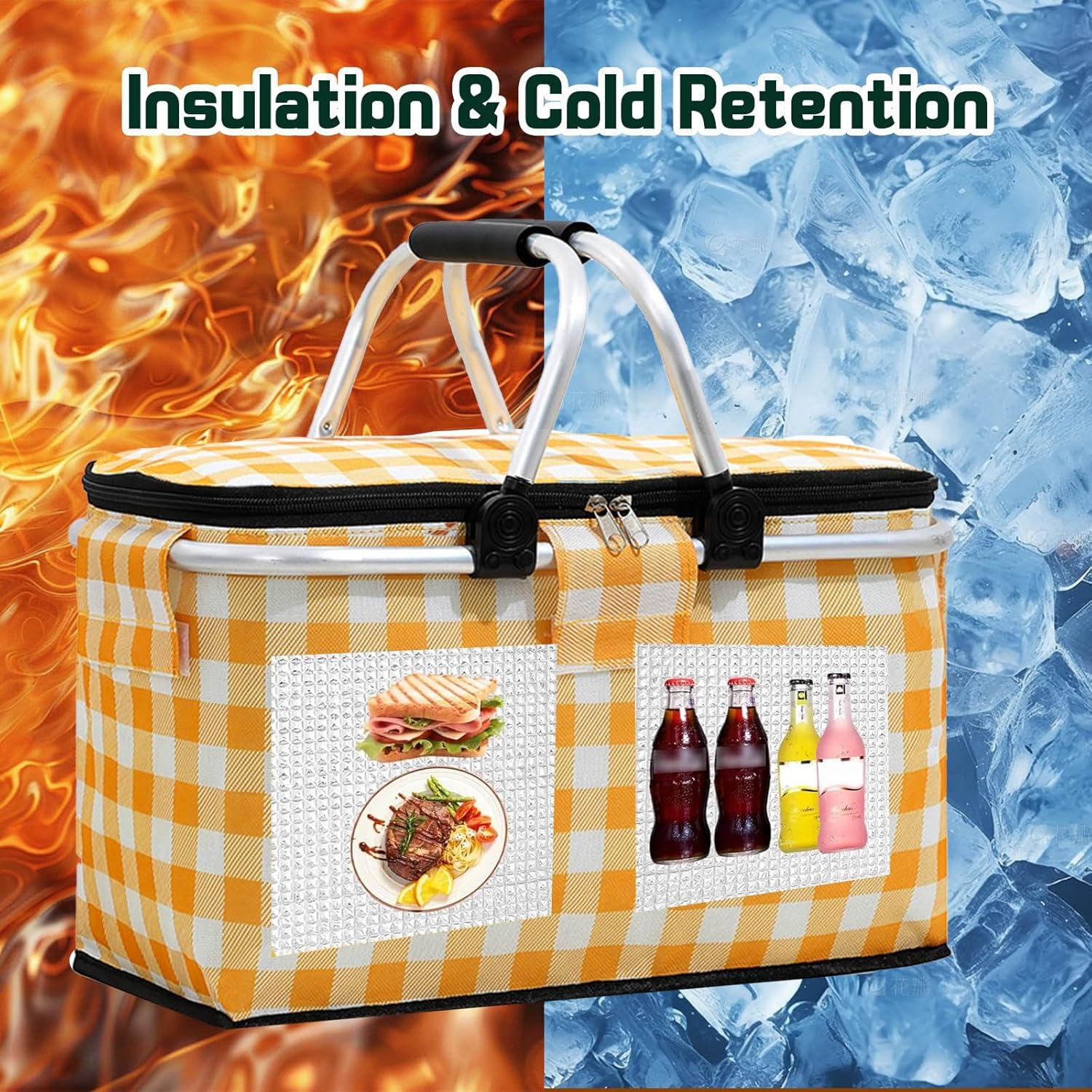 Cesta de Picnic Plegable DZHPSRSZ 18.5L Aislada para 2 Personas