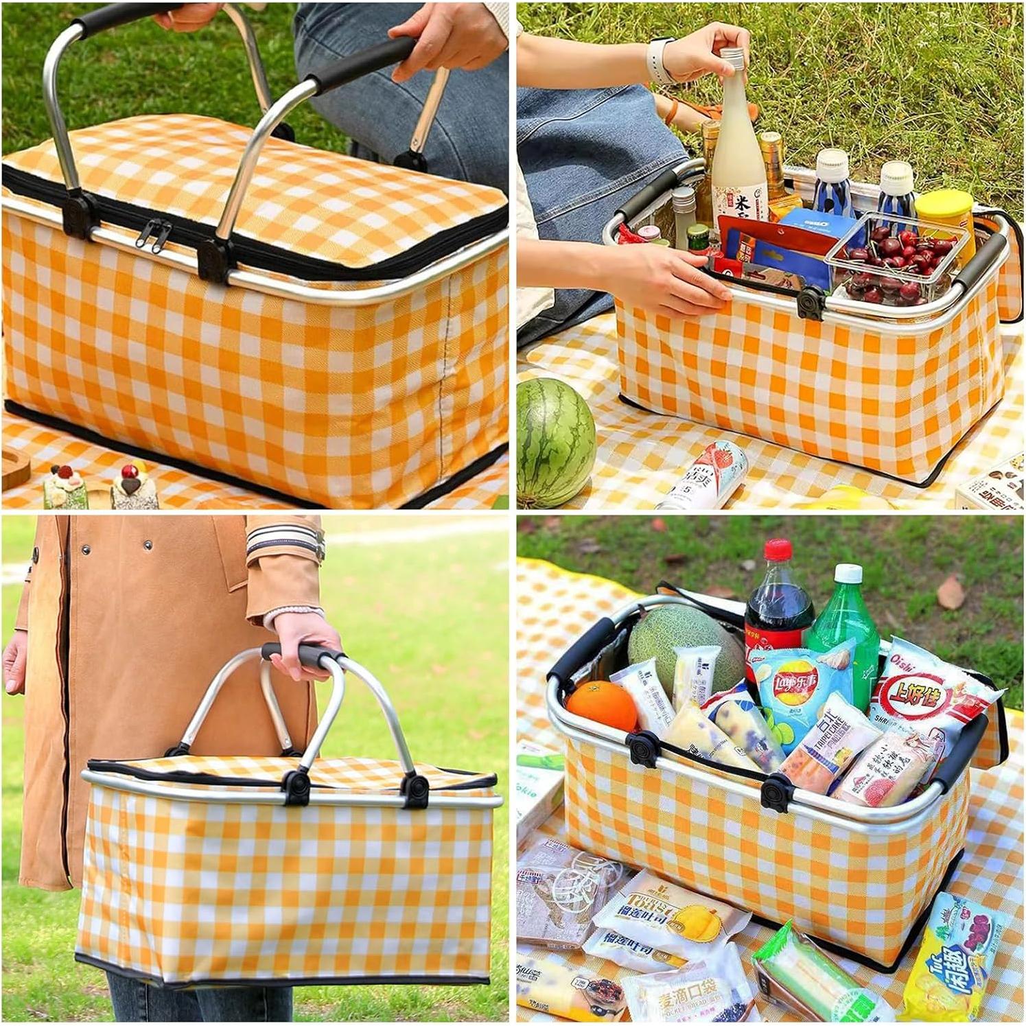 Cesta de Picnic Plegable DZHPSRSZ 18.5L Aislada para 2 Personas